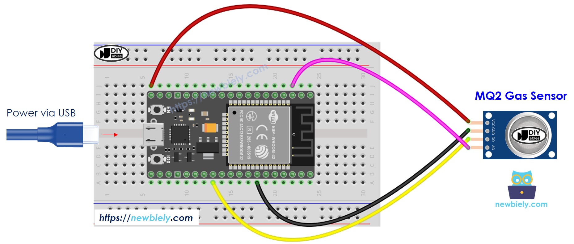 ESP32 MicroPython MQ2 Gassensor Schaltplan