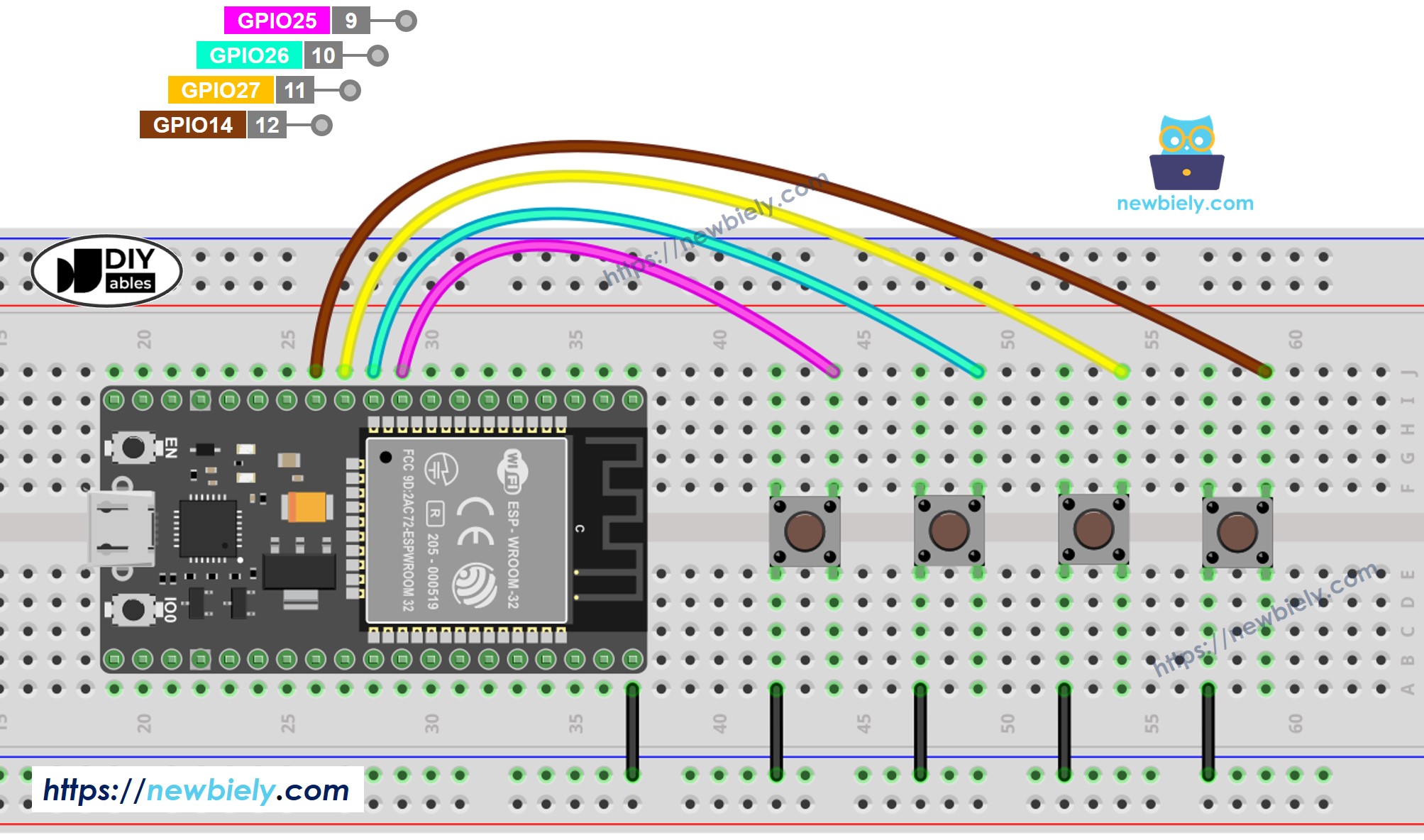 ESP32 MicroPython 4 Taster Schaltplan