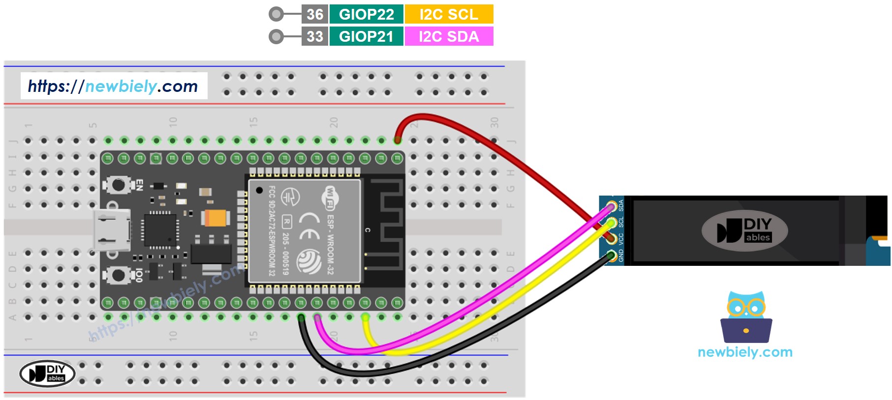 ESP32 MicroPython OLED 128x32 Schaltplan