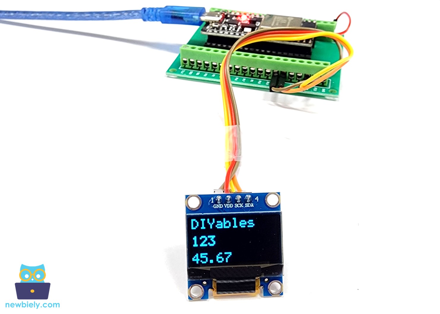 ESP32 MicroPython OLED zeigt Text, Ganzzahl und Gleitkommazahl an