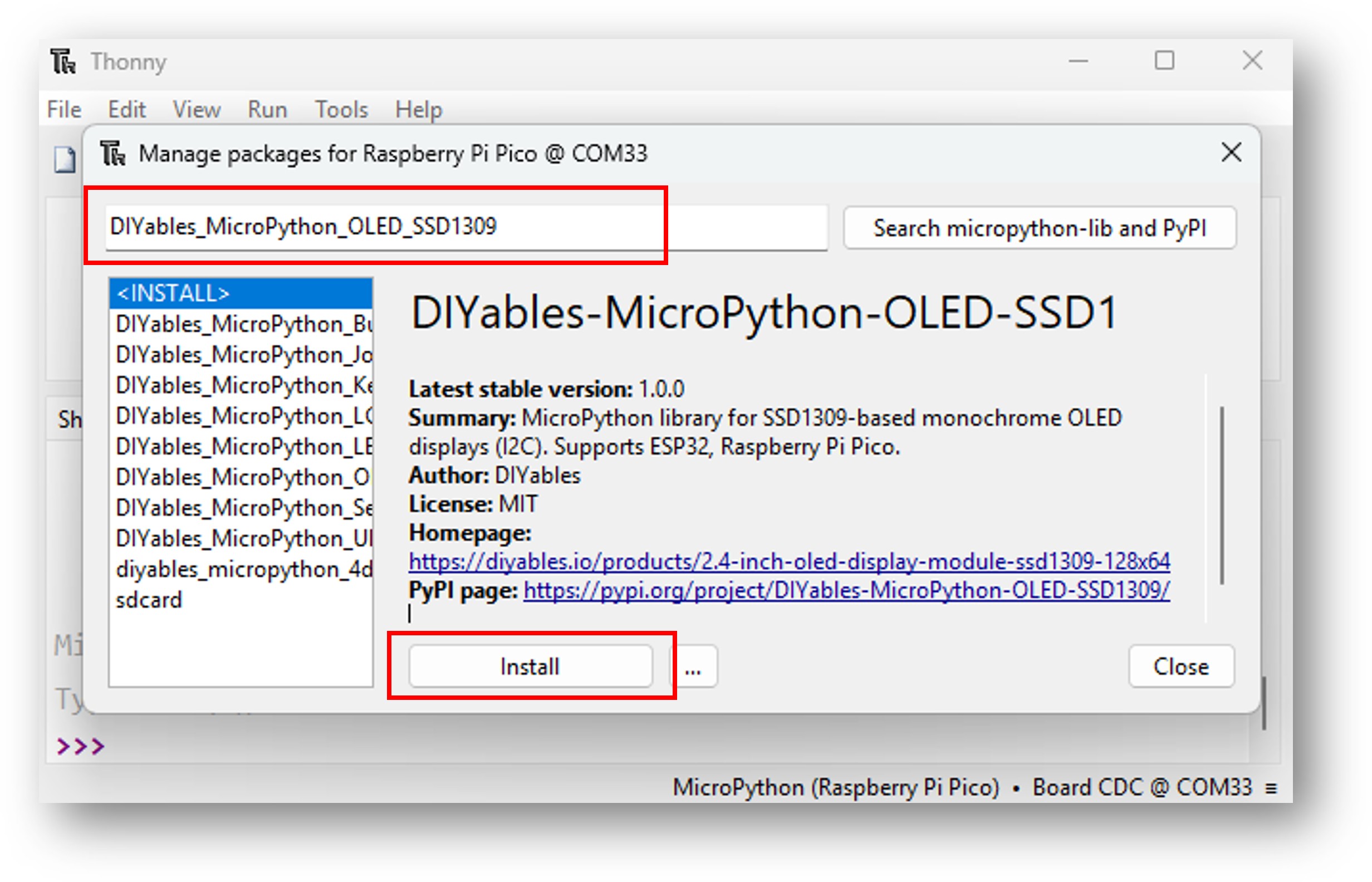 ESP32 OLED SSD1309 Bibliothek
