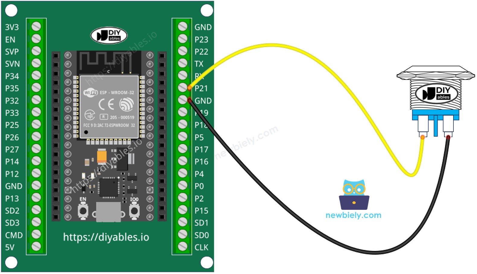 ESP32 MicroPython zweipoliger Drucktaster Schaltplan