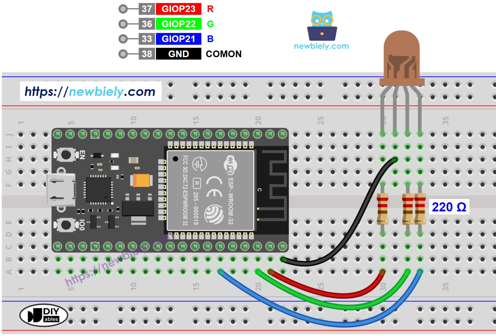 ESP32 MicroPython RGB-LED Schaltplan