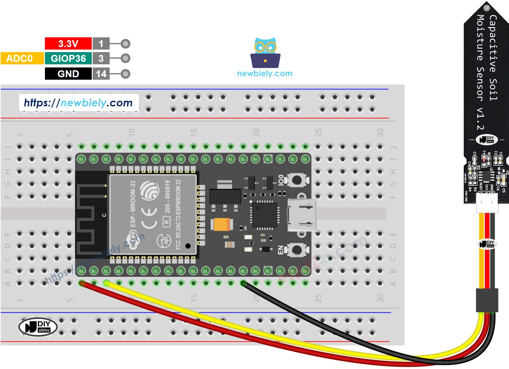 ESP32 MicroPython Bodenfeuchtesensor Schaltplan