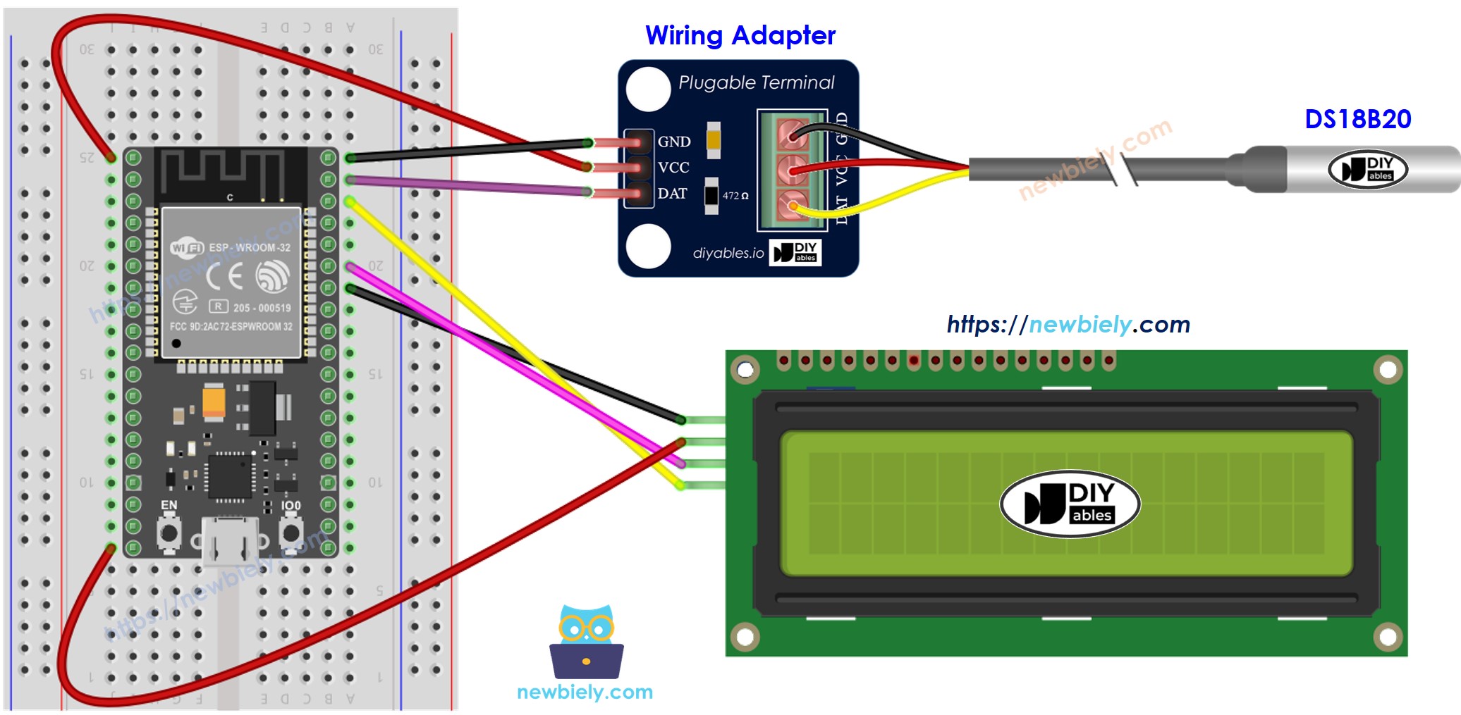 ESP32 MicroPython Temperatursensor LCD Schaltplan