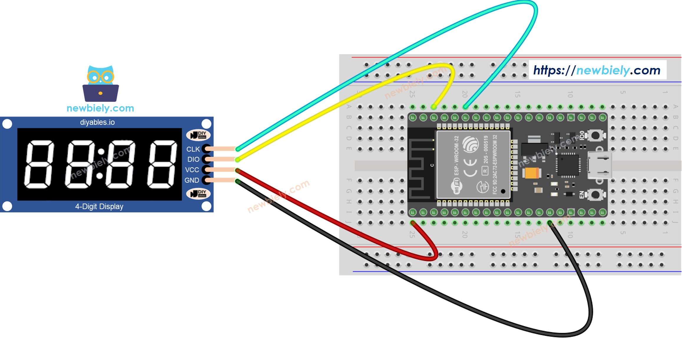 ESP32 TM1637 4-stellige 7-Segment-Anzeige Schaltplan