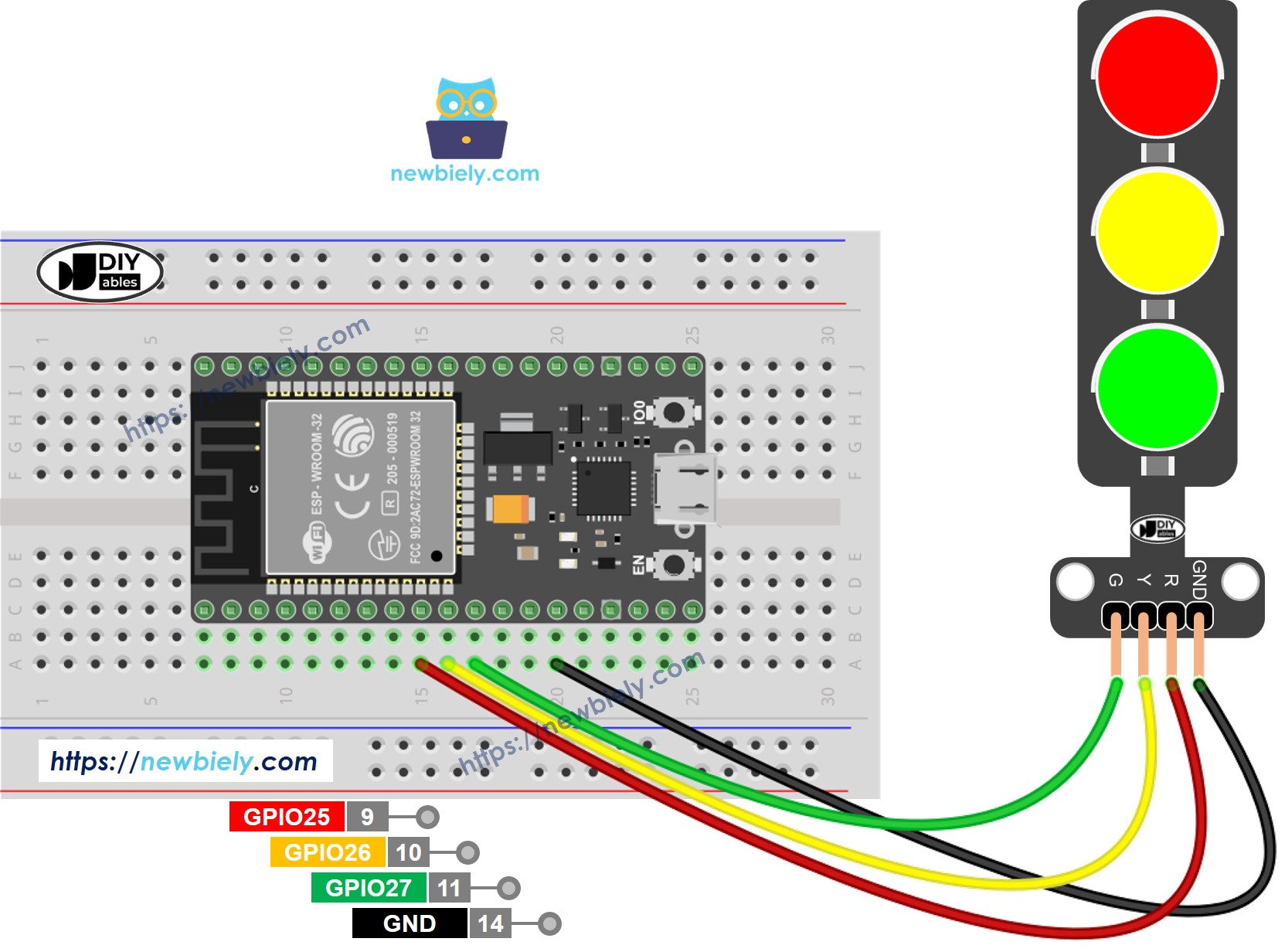 ESP32 MicroPython Ampel Schaltplan