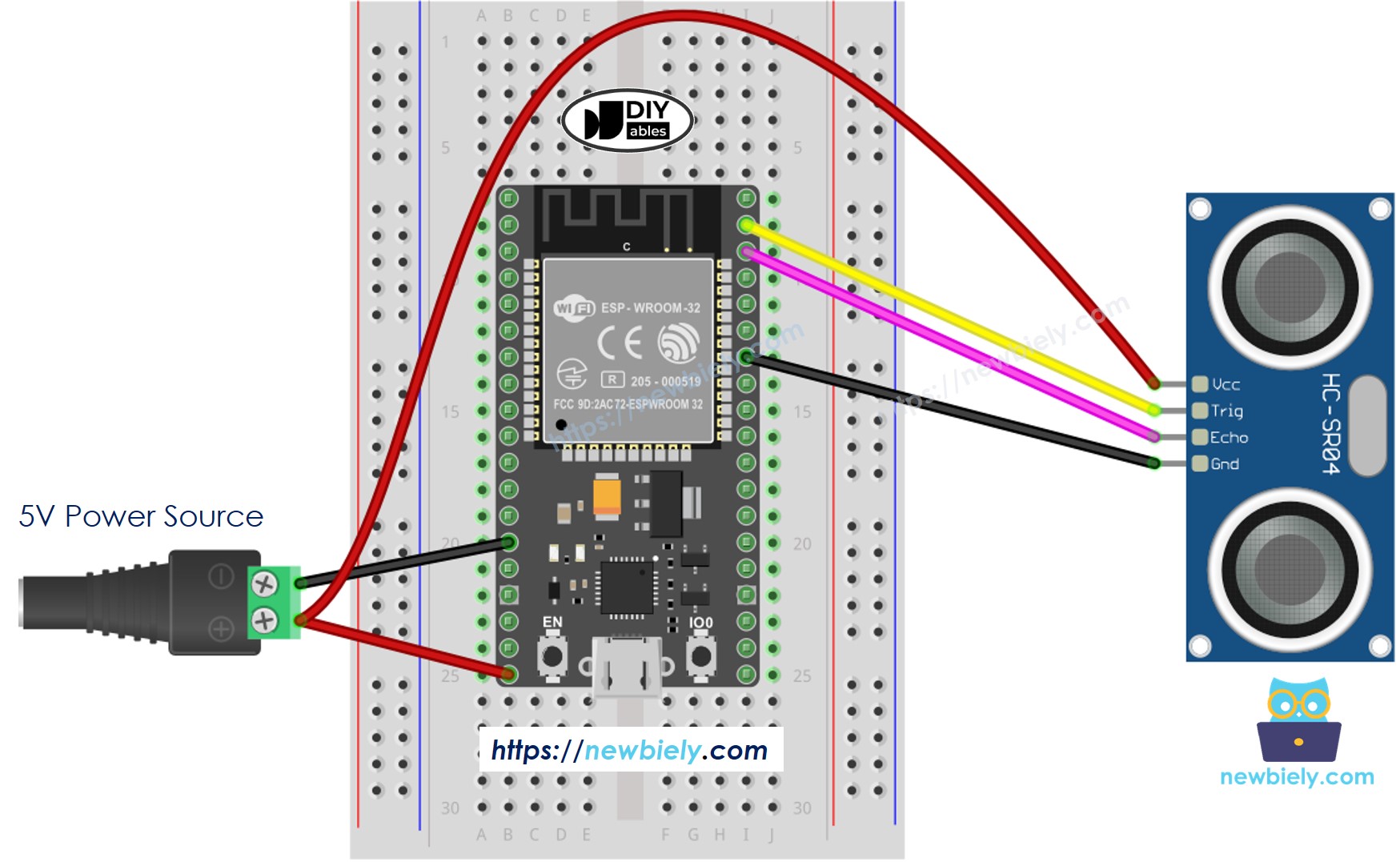 ESP32 MicroPython Ultraschallsensor Schaltplan
