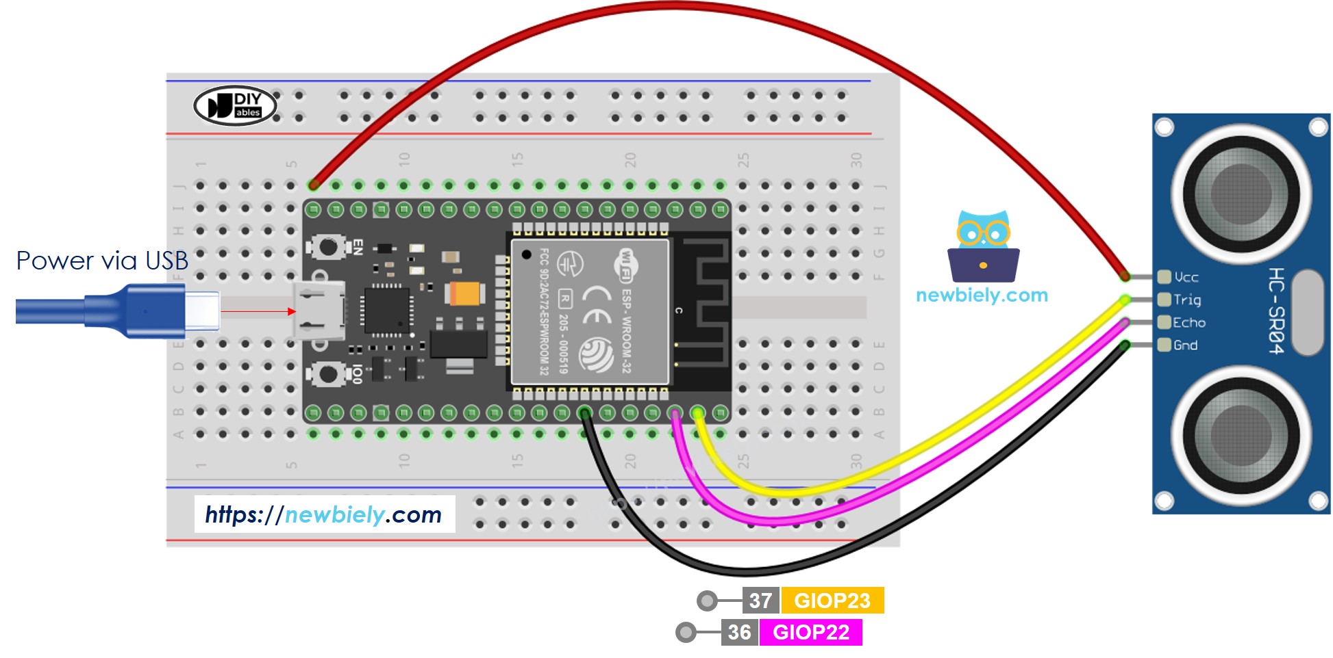 ESP32 MicroPython Ultraschallsensor Schaltplan