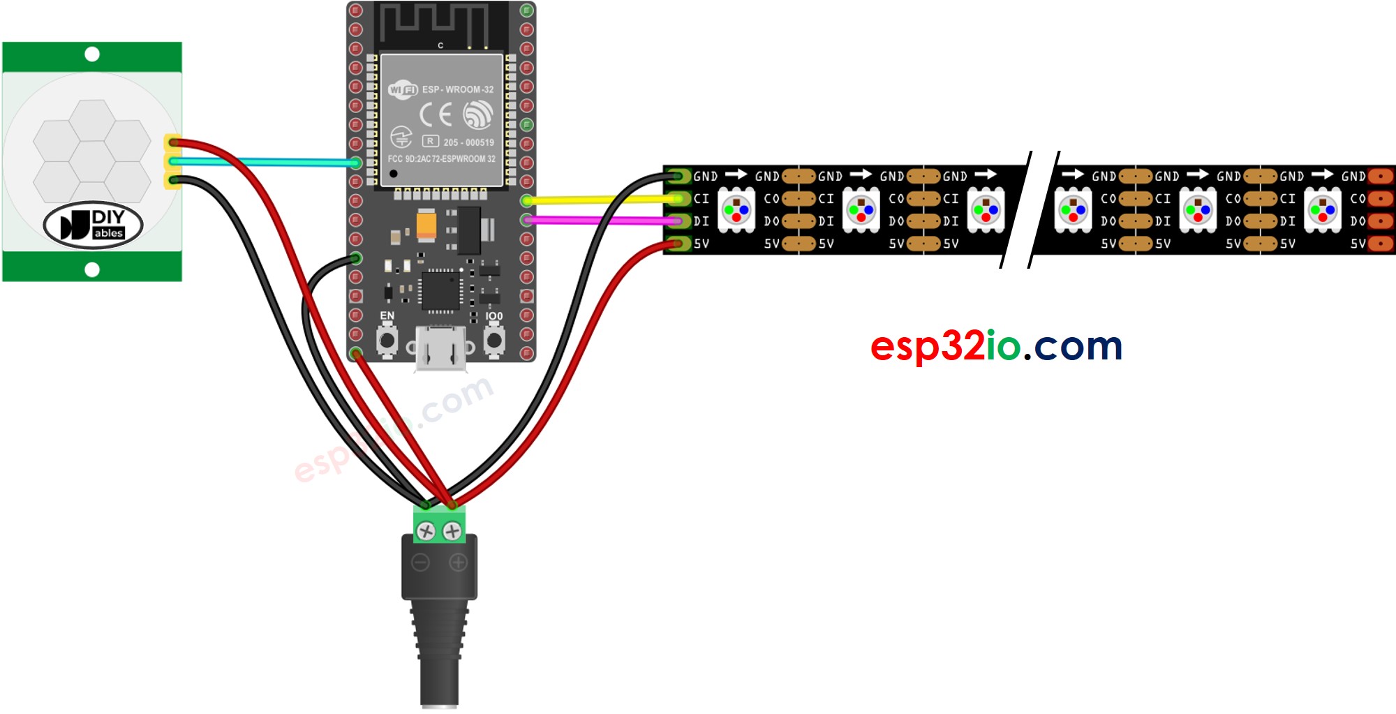 ESP32 Bewegungssensor LED-Streifen Verdrahtungsdiagramm