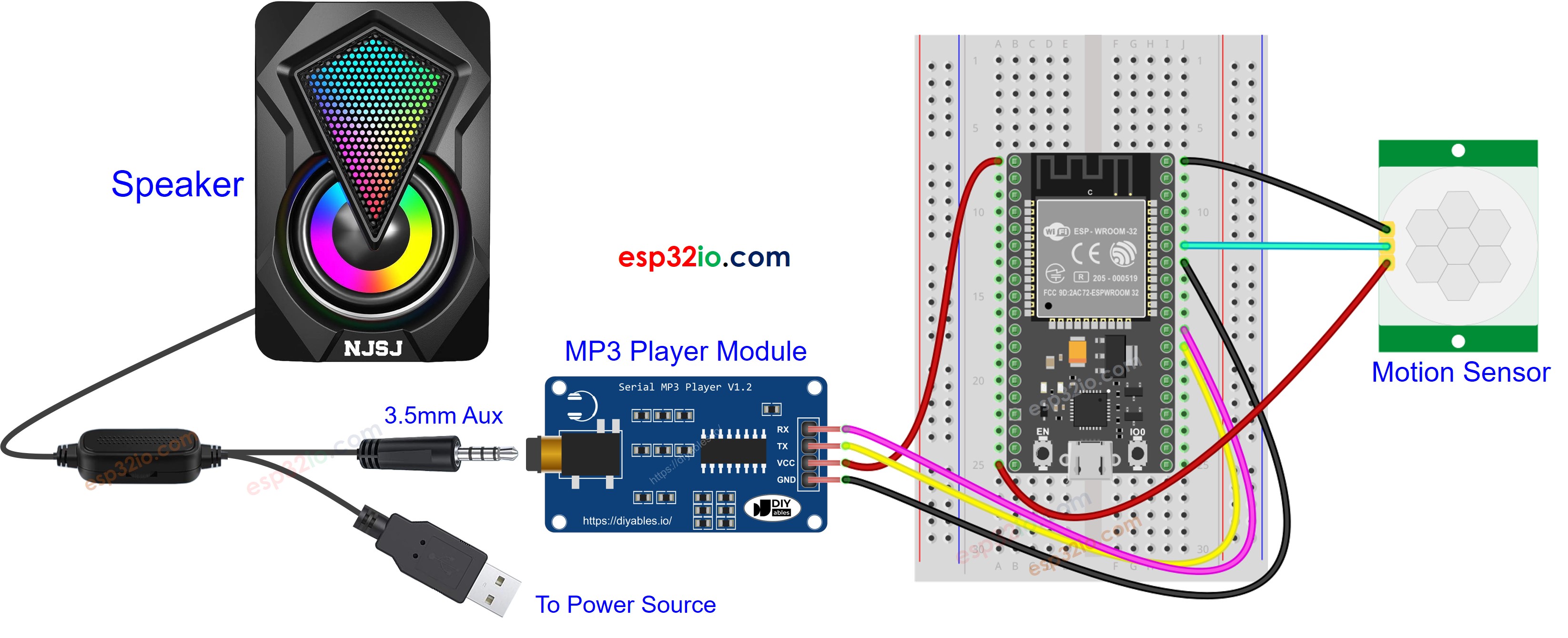 ESP32 Bewegungsensor MP3-Player Schaltplan