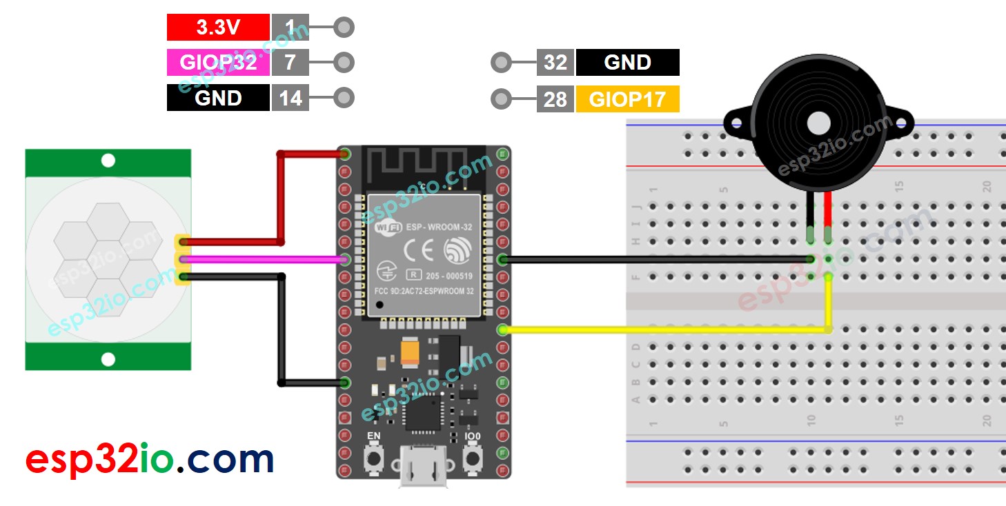 ESP32 Bewegungsmelder Piezo-Buzzer Verdrahtungsdiagramm