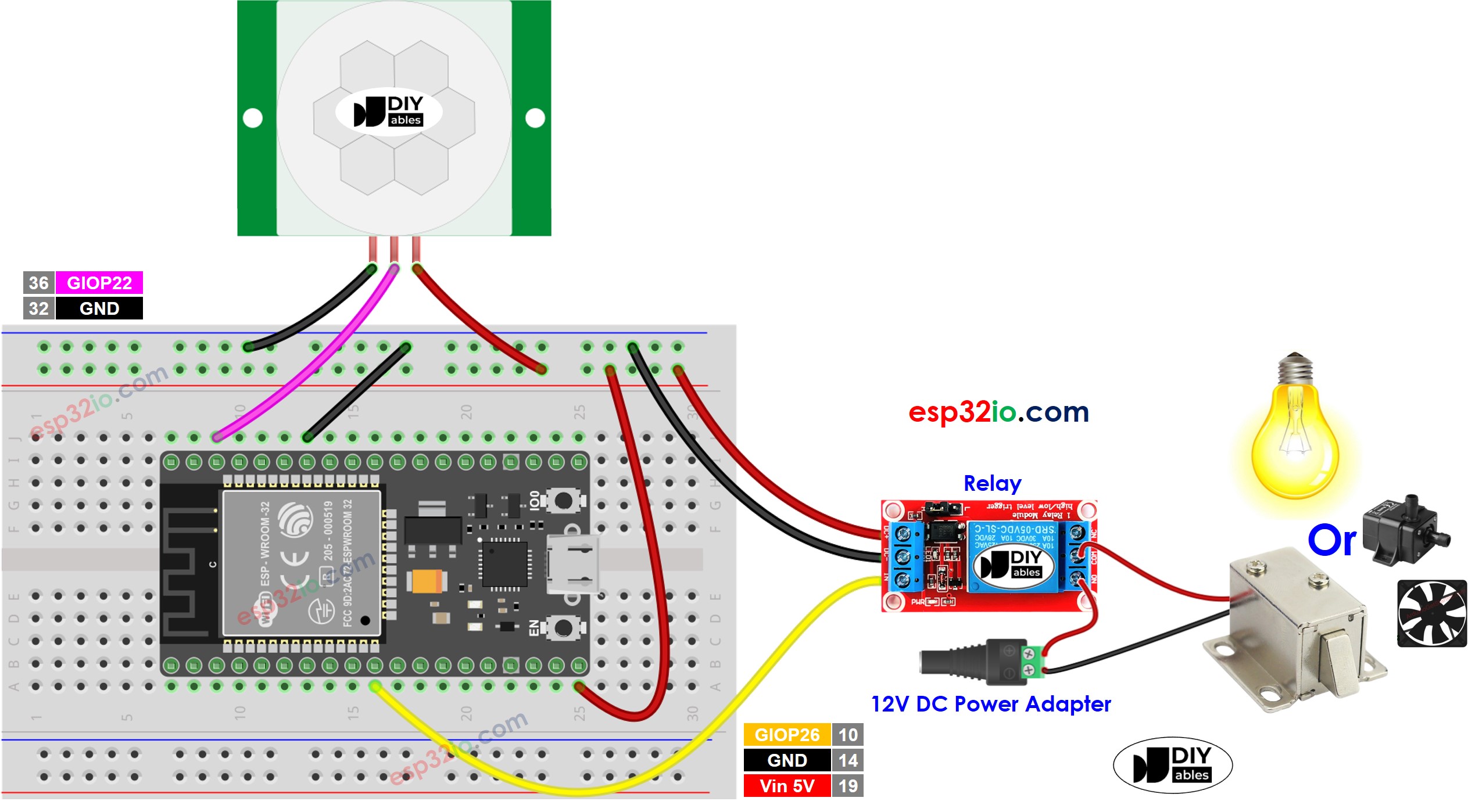 ESP32-Bewegungsmelder-Relais-Verdrahtungsdiagramm
