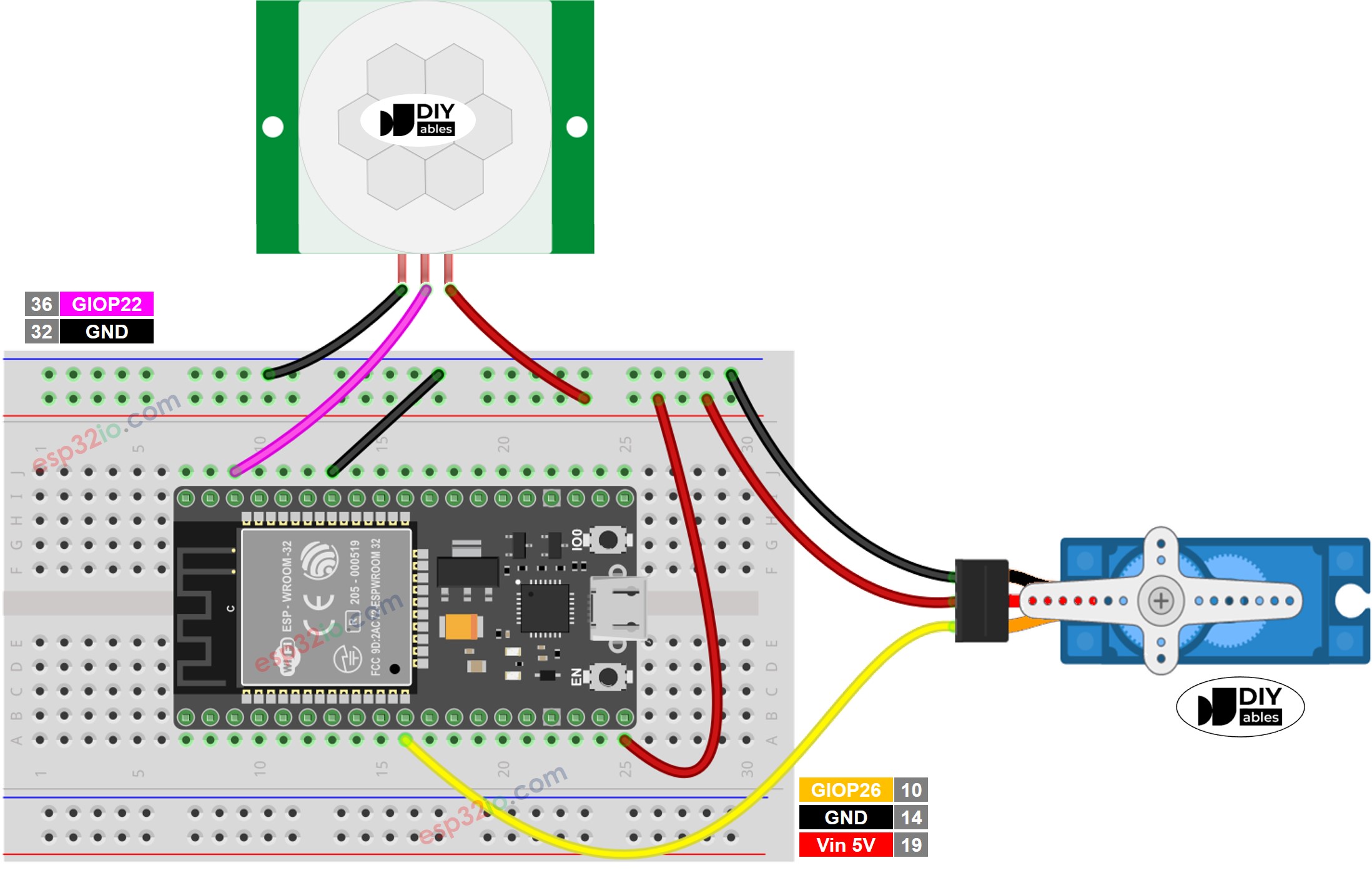 ESP32-Bewegungssensor-Servomotor-Schaltplan