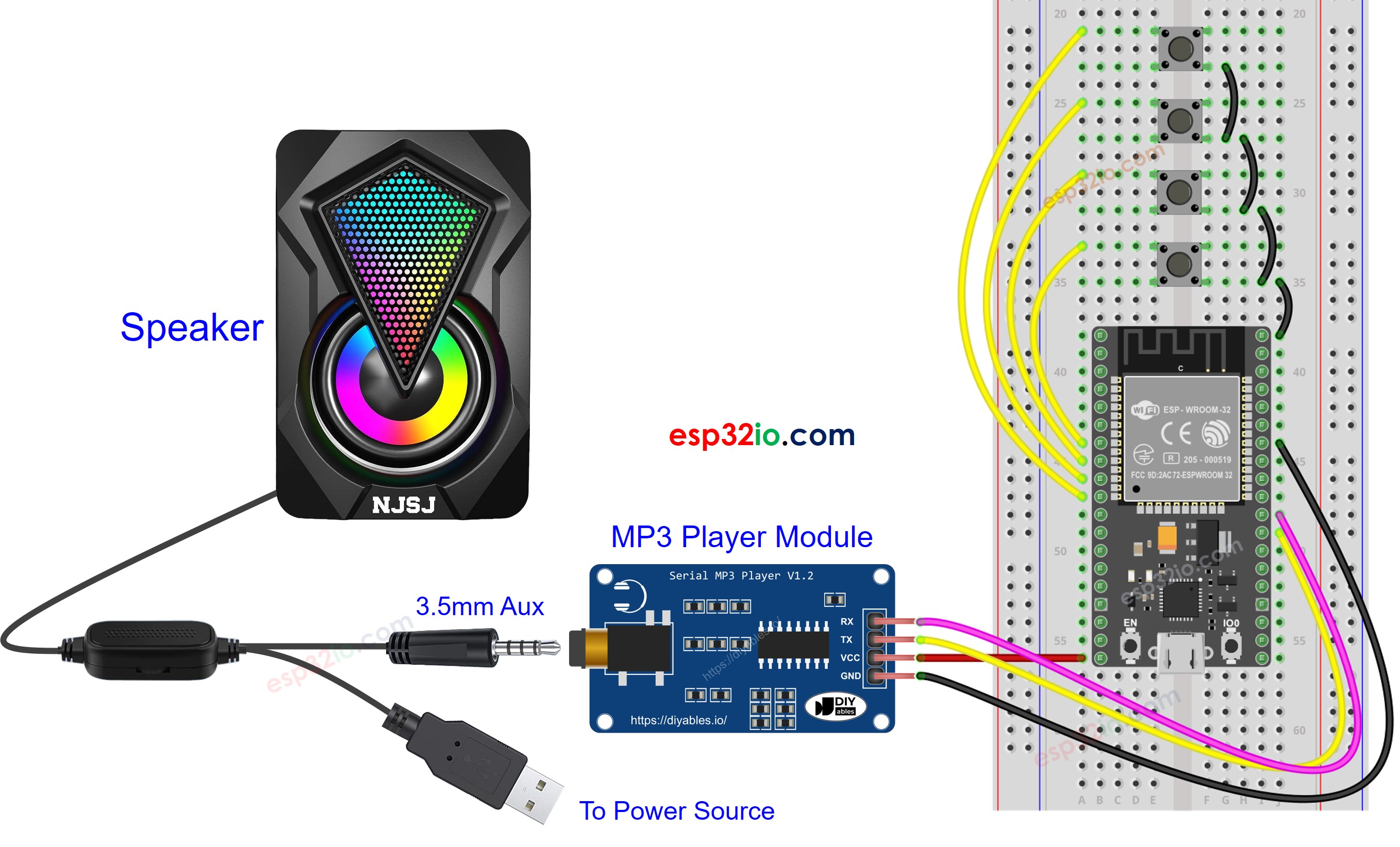 ESP32 MP3-Player Lautsprecher Verdrahtungsdiagramm