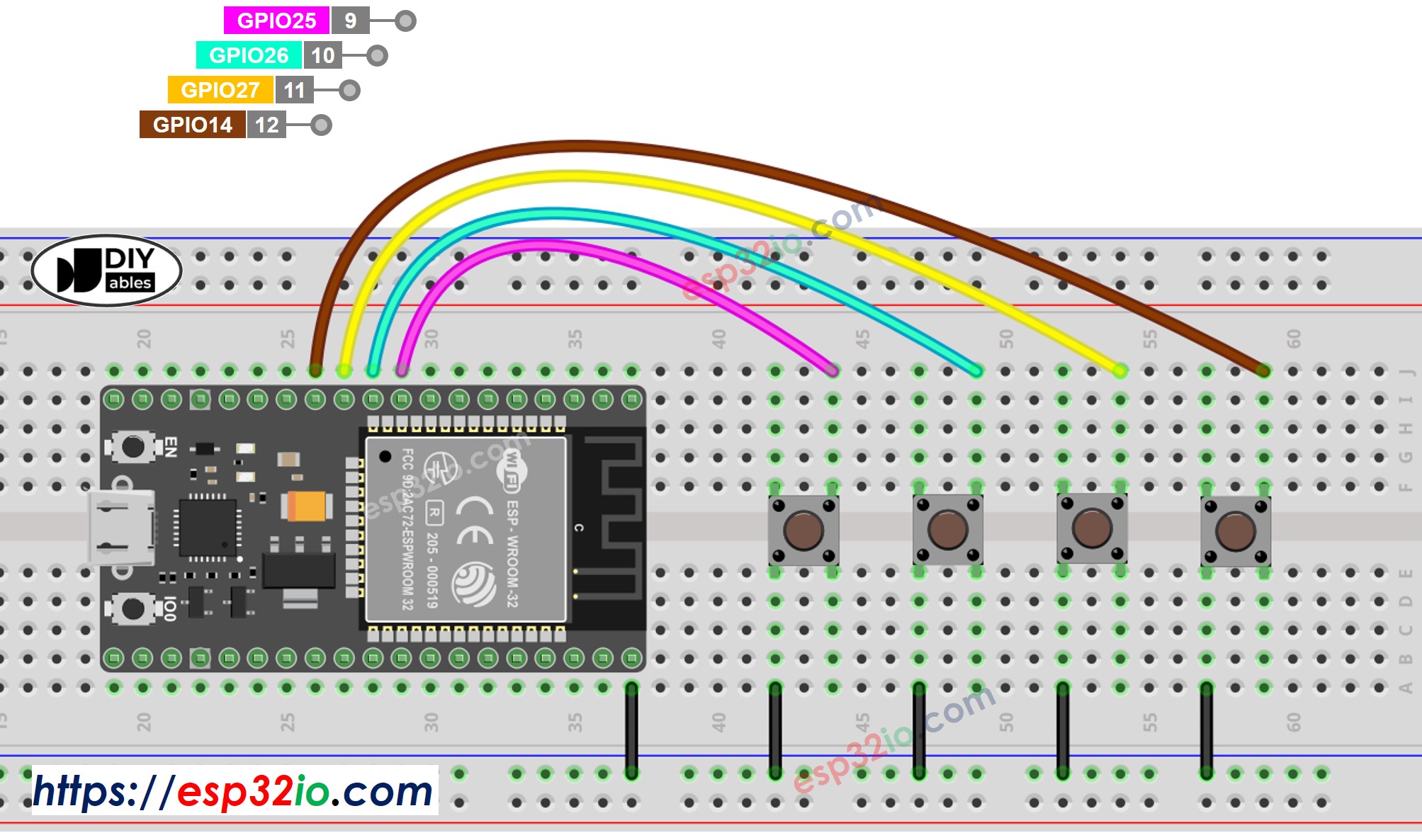 ESP32-Schaltplan für mehrere Tasten