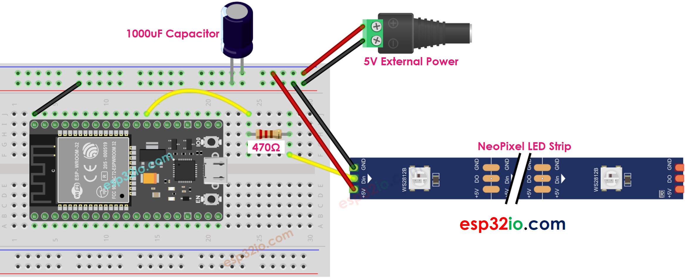 ESP32 NeoPixel RGB-LED-Streifen Verdrahtungsdiagramm