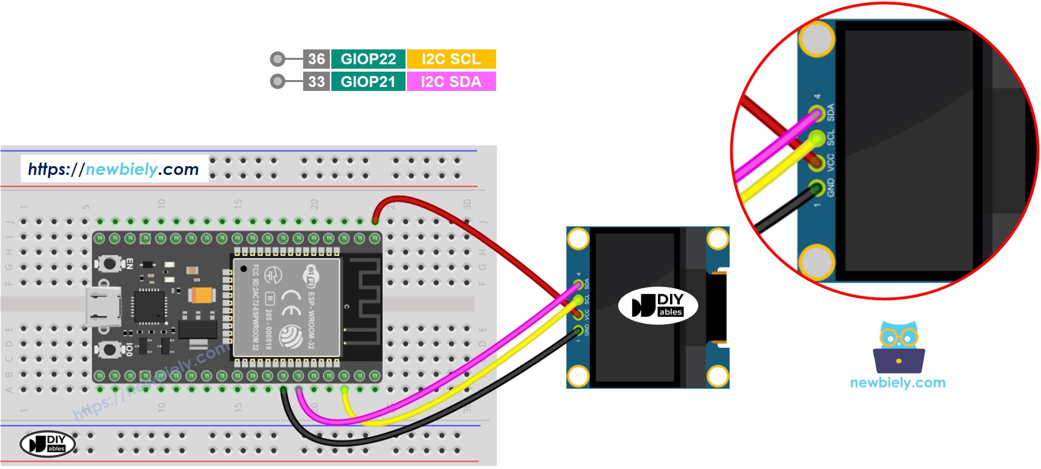 ESP32 OLED 128×64 Verdrahtungsdiagramm