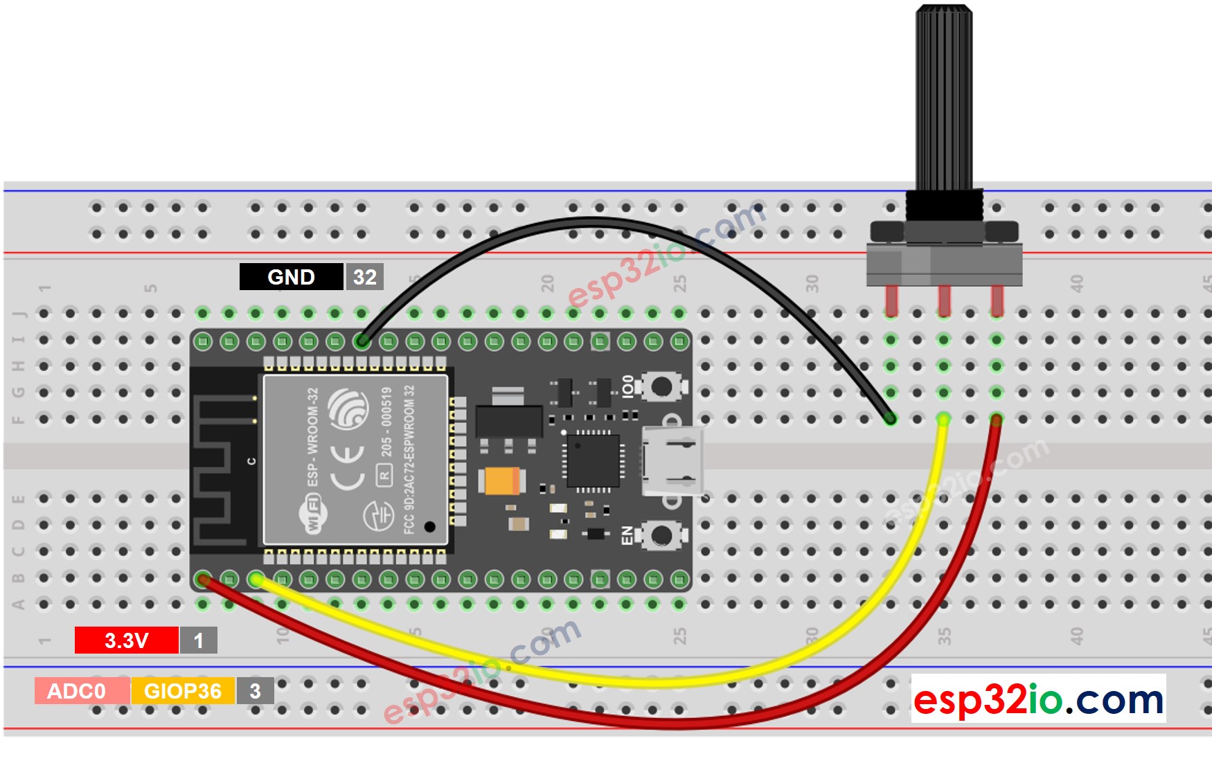 ESP32 Potentiometer Verdrahtungsdiagramm