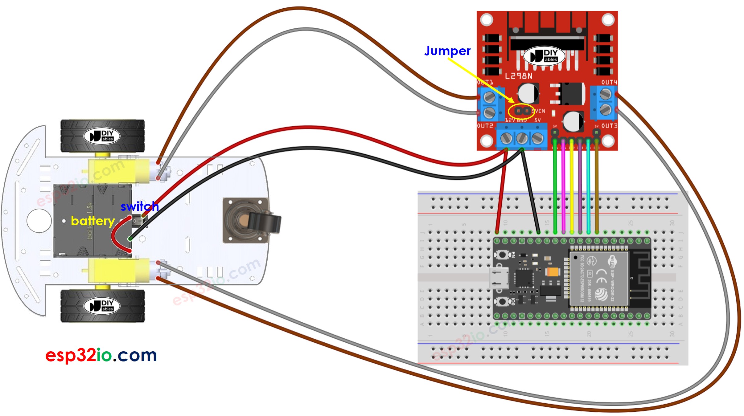 ESP32 2WD RC-Car-Verkabelungsdiagramm