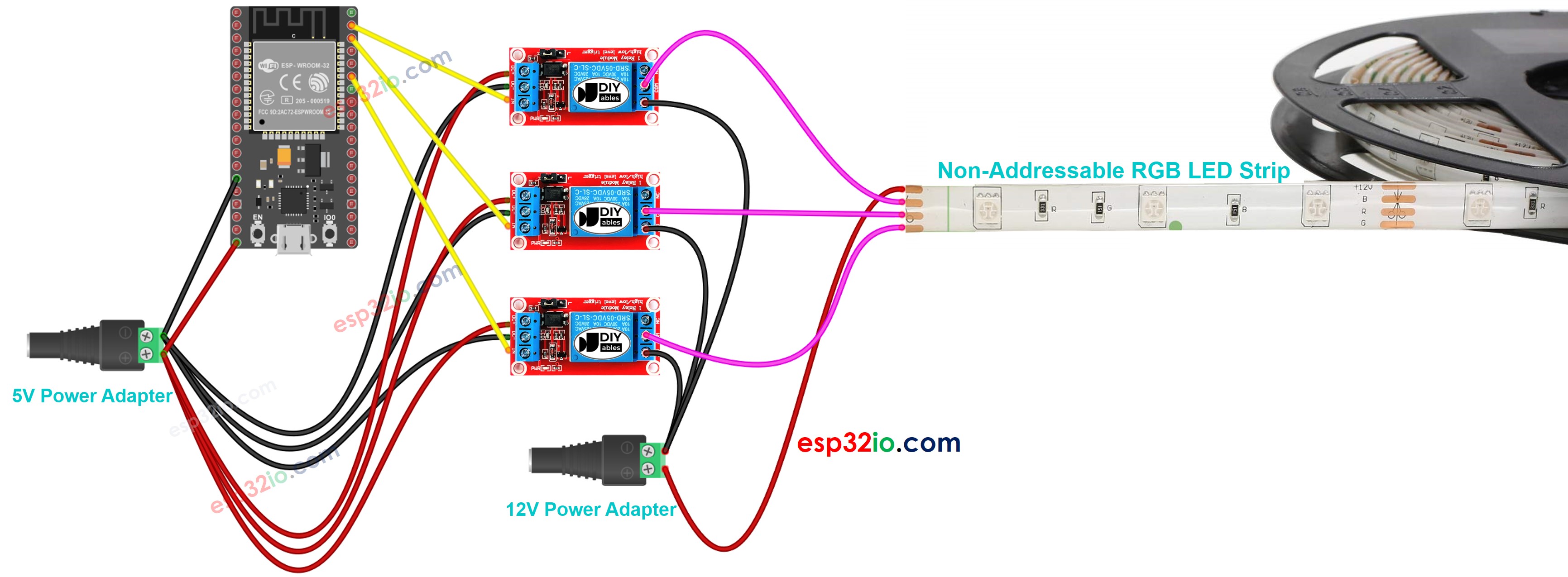 ESP32 12-V LED-Streifen Verdrahtungsdiagramm