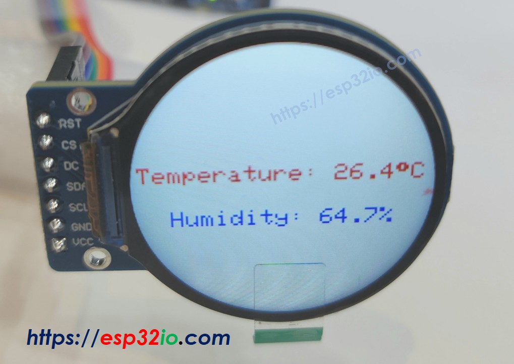 ESP32 rundes TFT-LCD-Display zeigt Text und Zahl