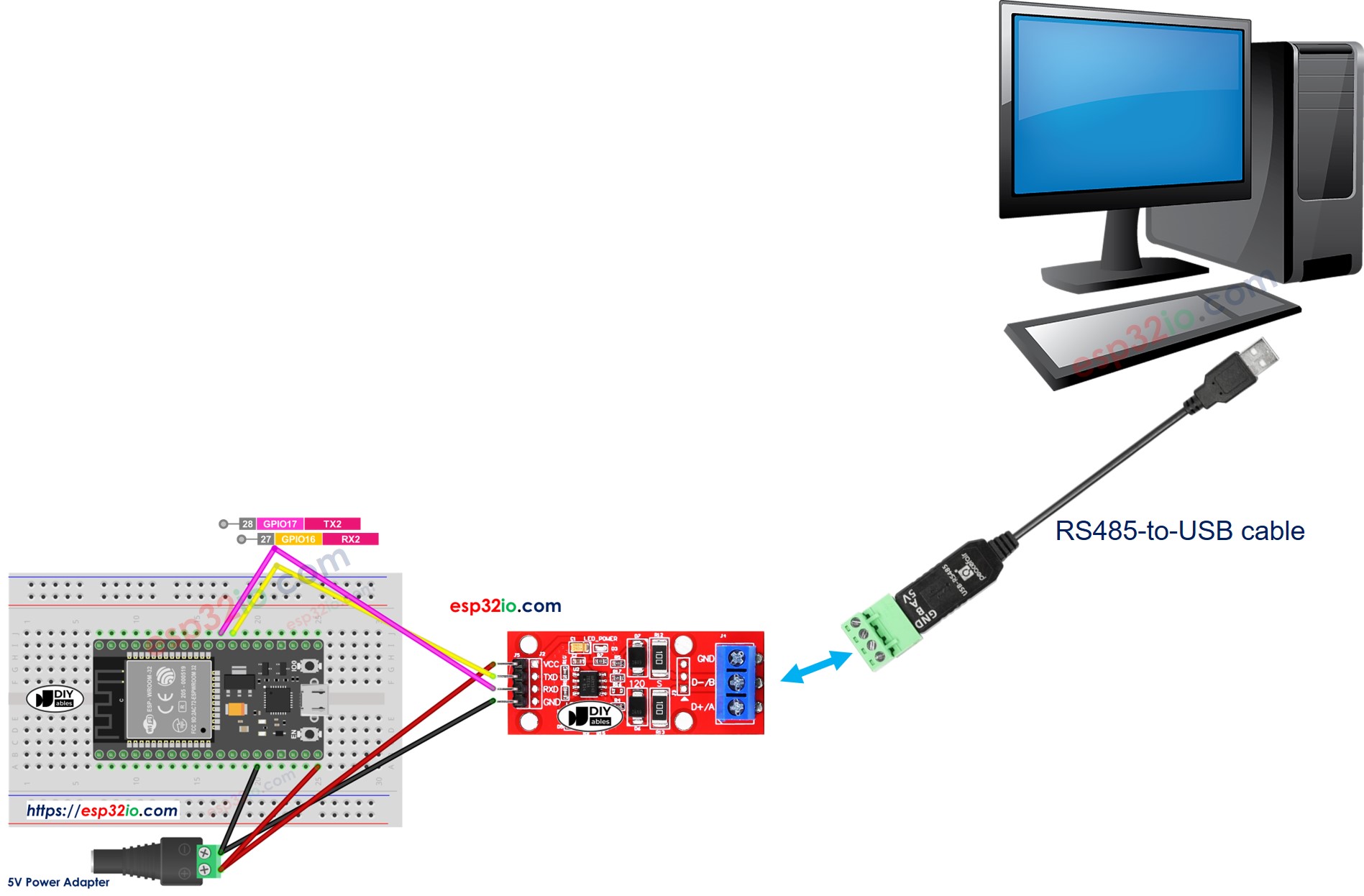 ESP32 RS485-zu-PC-Kommunikation