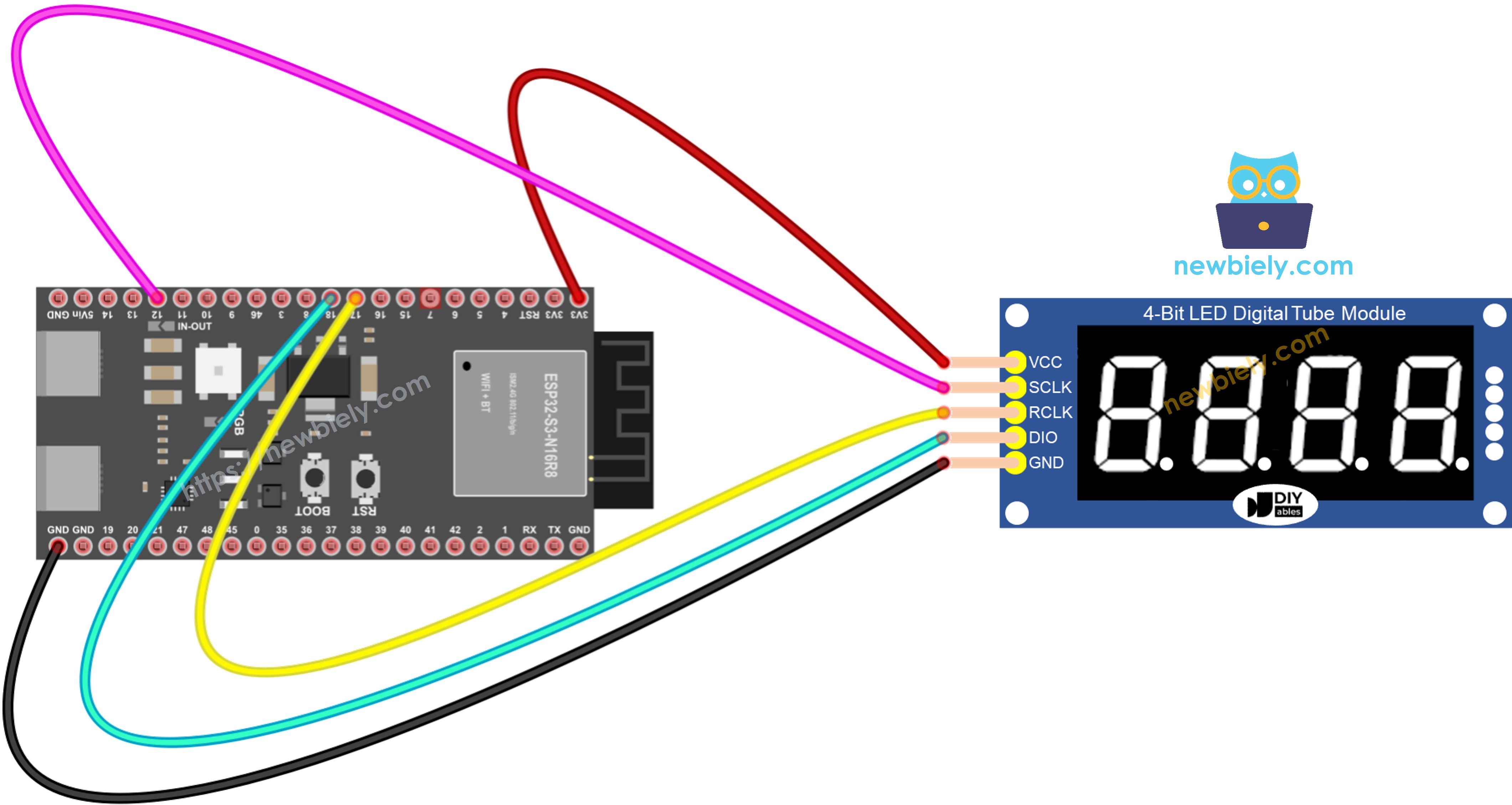 Schaltplan ESP32 S3 74HC595 4-stellige 7-Segment-Anzeige