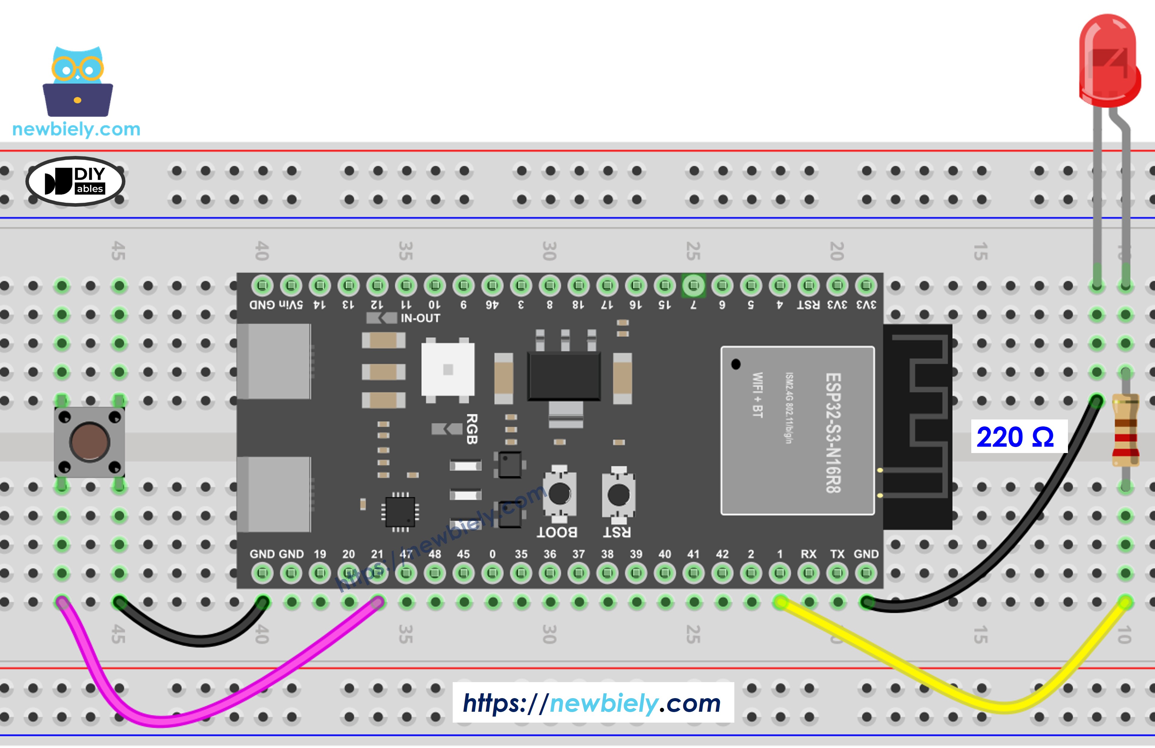 Schaltplan ESP32 S3 Taster LED