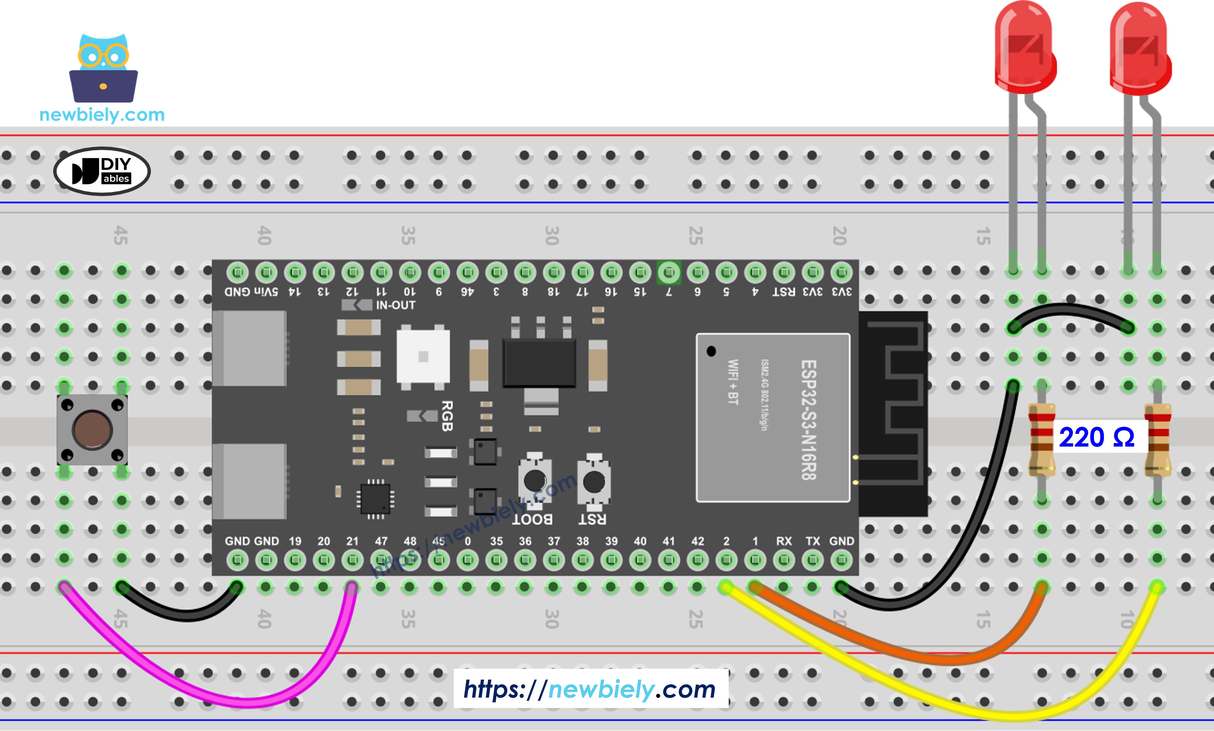ESP32 S3 LED zwei Taster Schaltplan