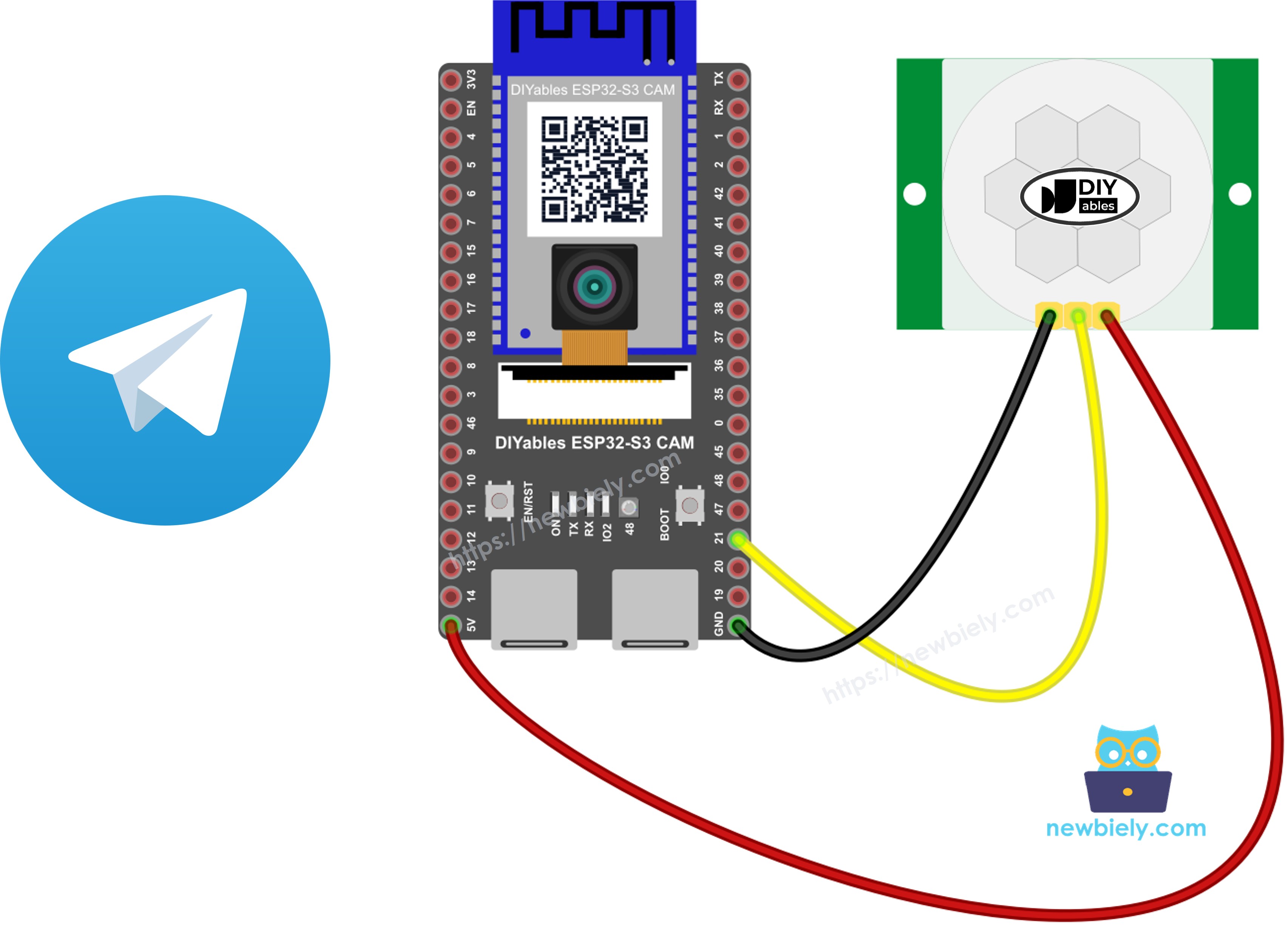 ESP32 S3 PIR-Bewegungssensor Telegram Schaltplan
