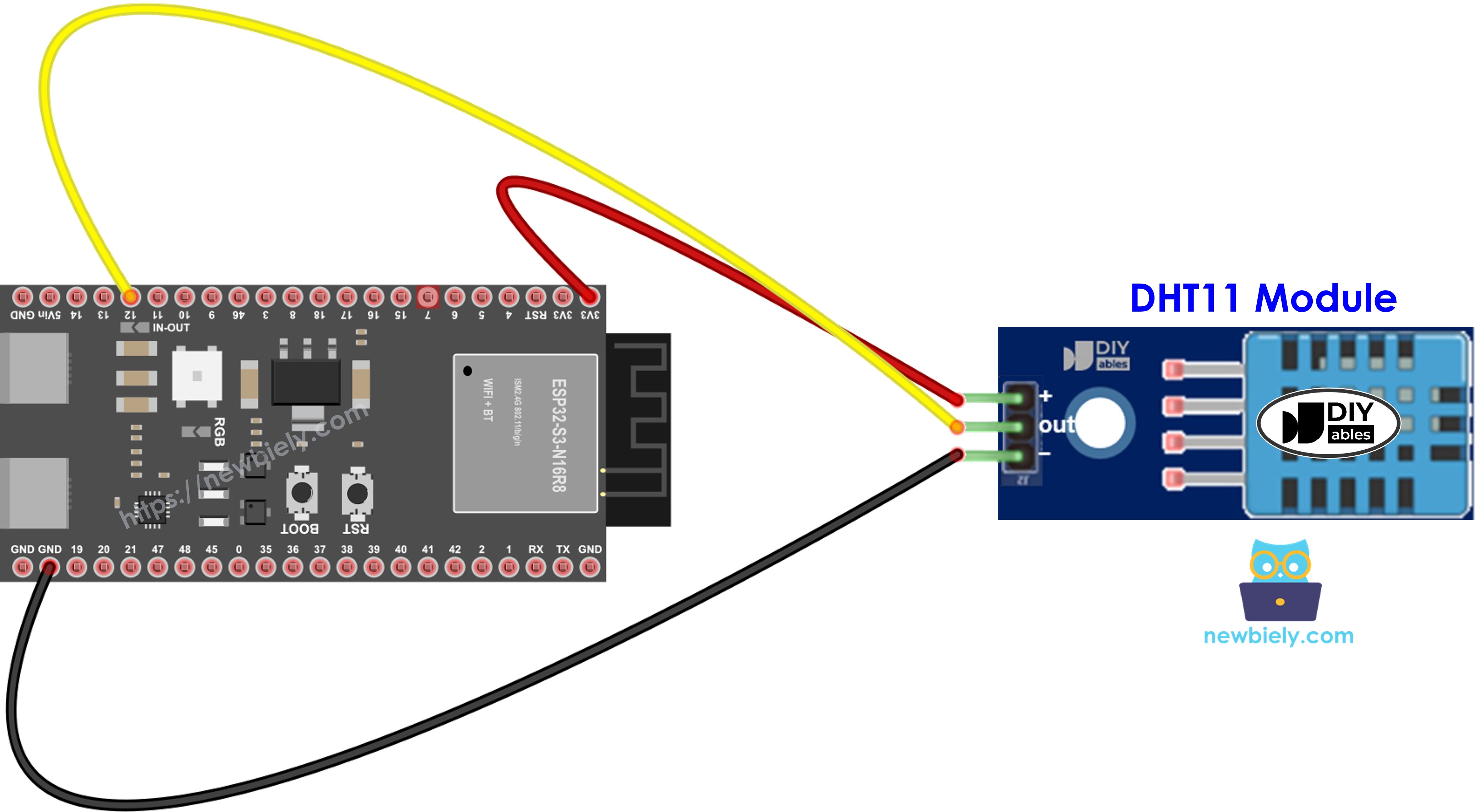 ESP32 S3 DHT11 Temperatur- und Feuchtigkeitsmodul Verdrahtungsdiagramm