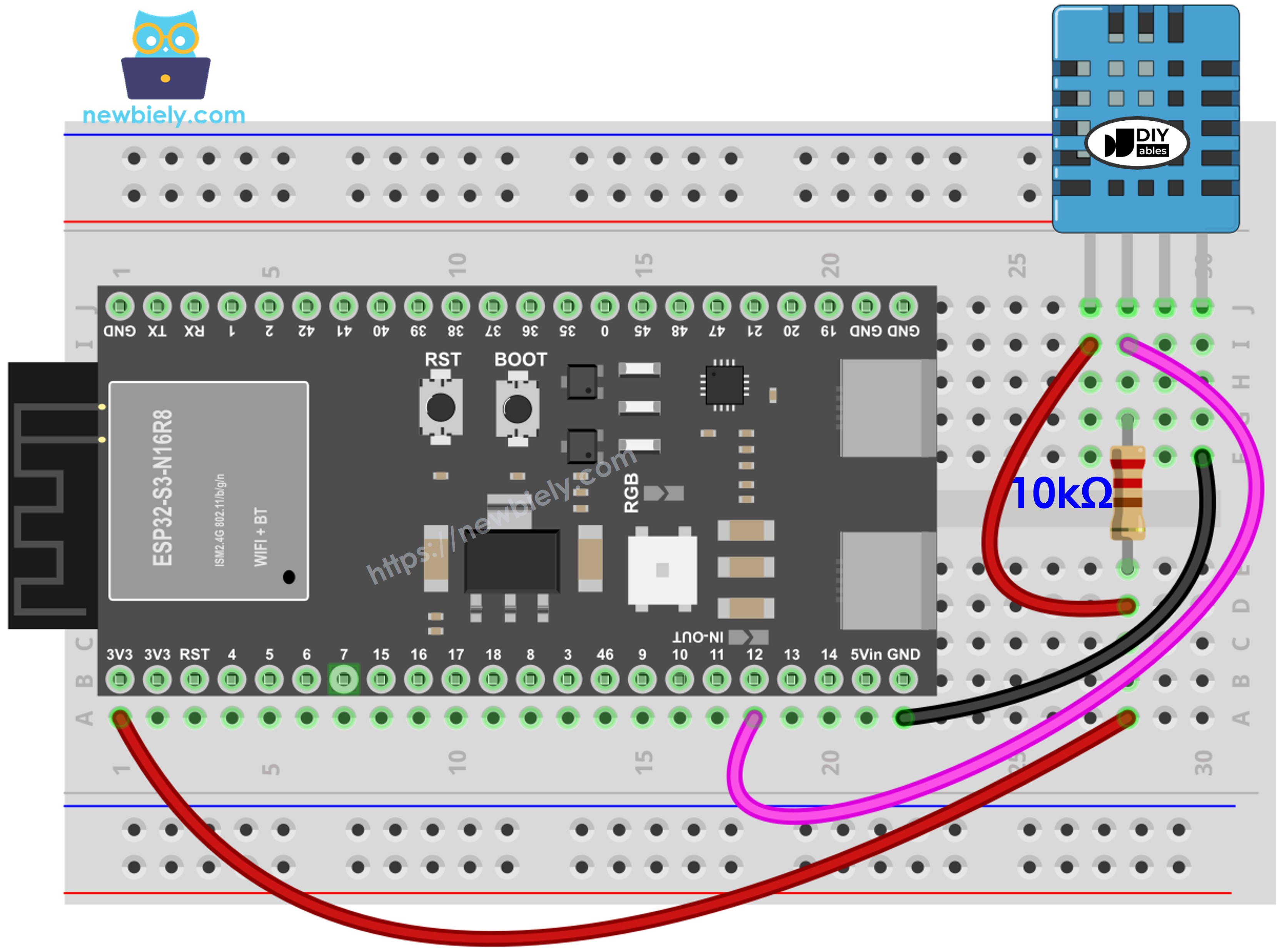 ESP32 S3 DHT11 Temperatur- und Feuchtigkeitssensor Schaltplan
