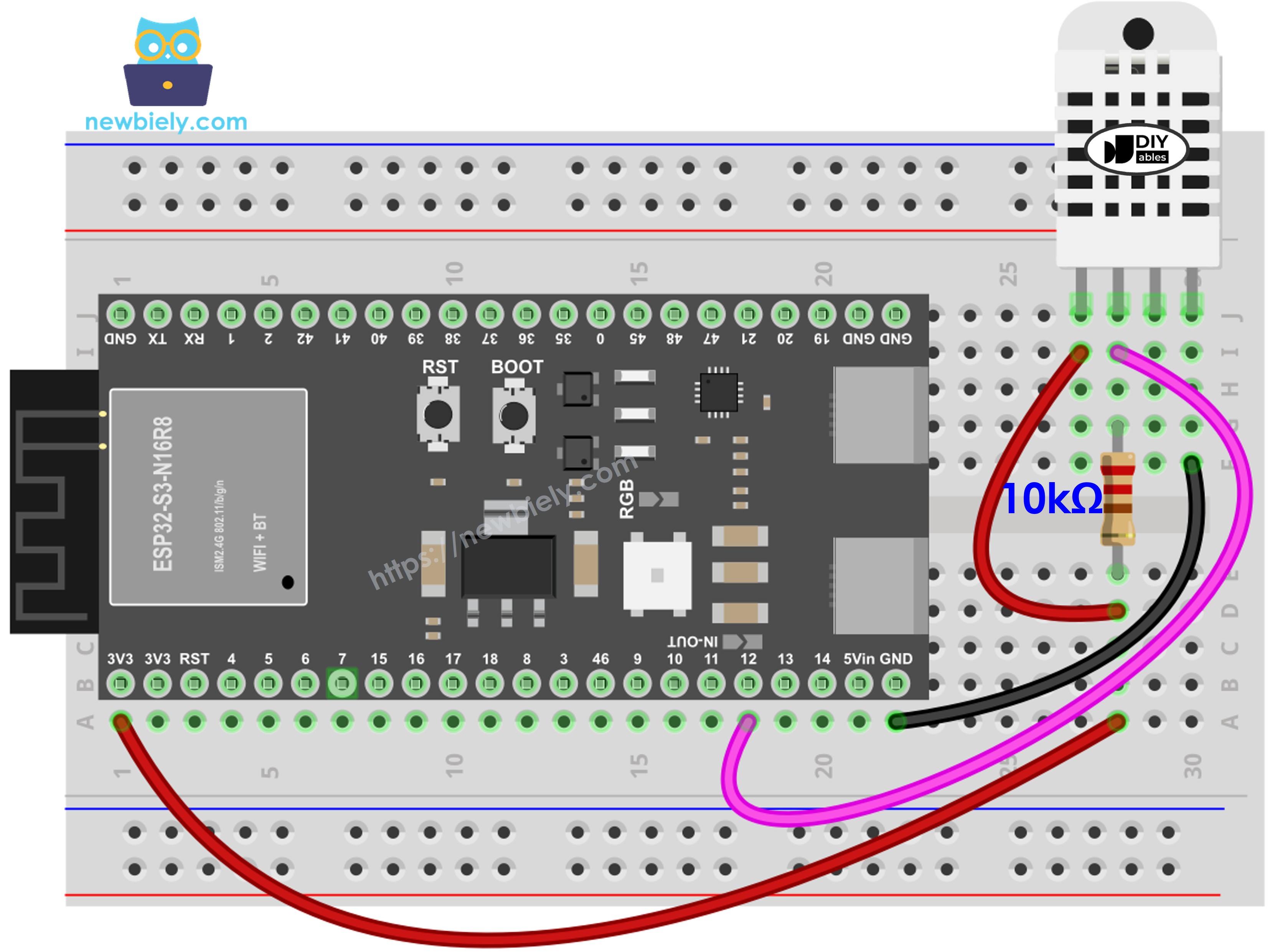 ESP32 S3 DHT22 Temperatur- und Feuchtigkeitssensor Schaltplan