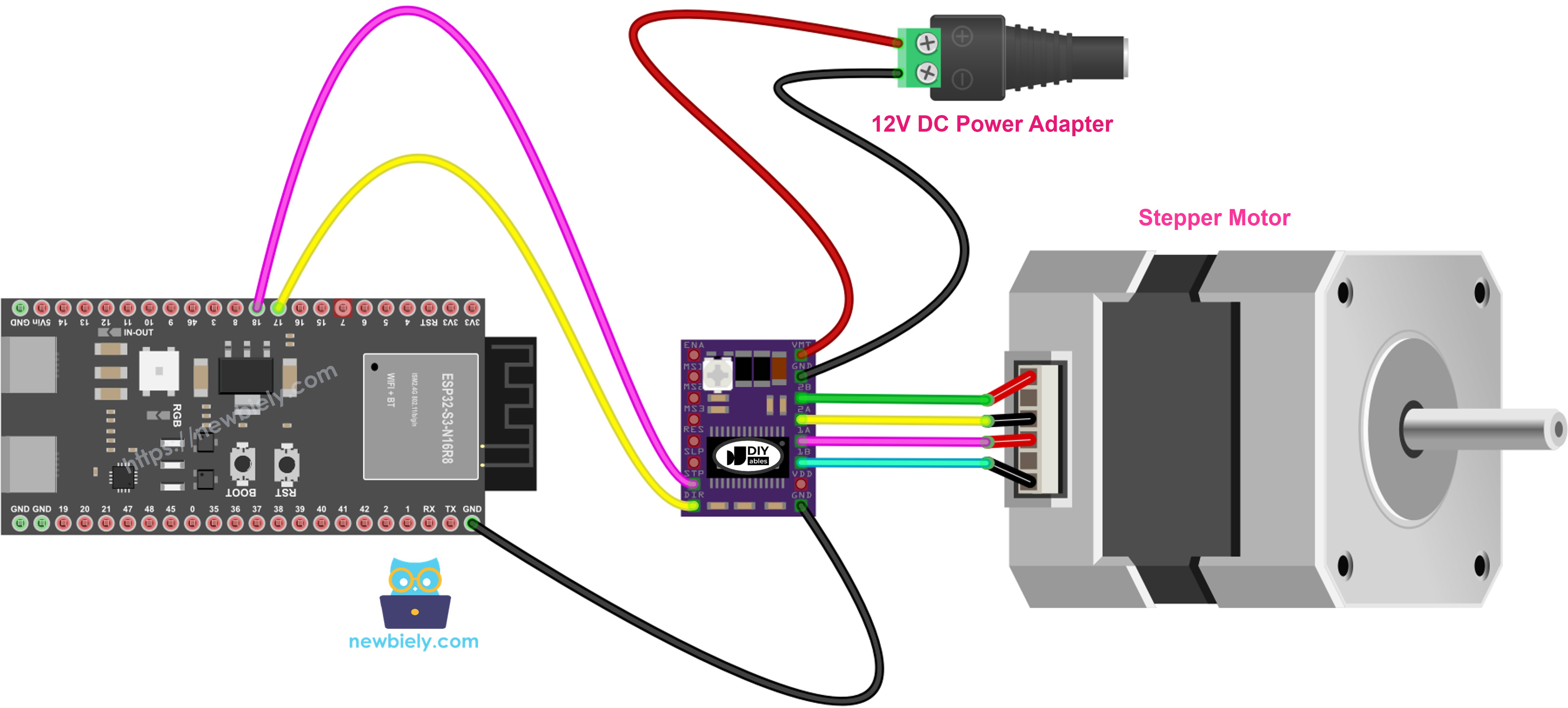 ESP32 S3 DRV8825 Schrittmotortreiber Verdrahtungsdiagramm