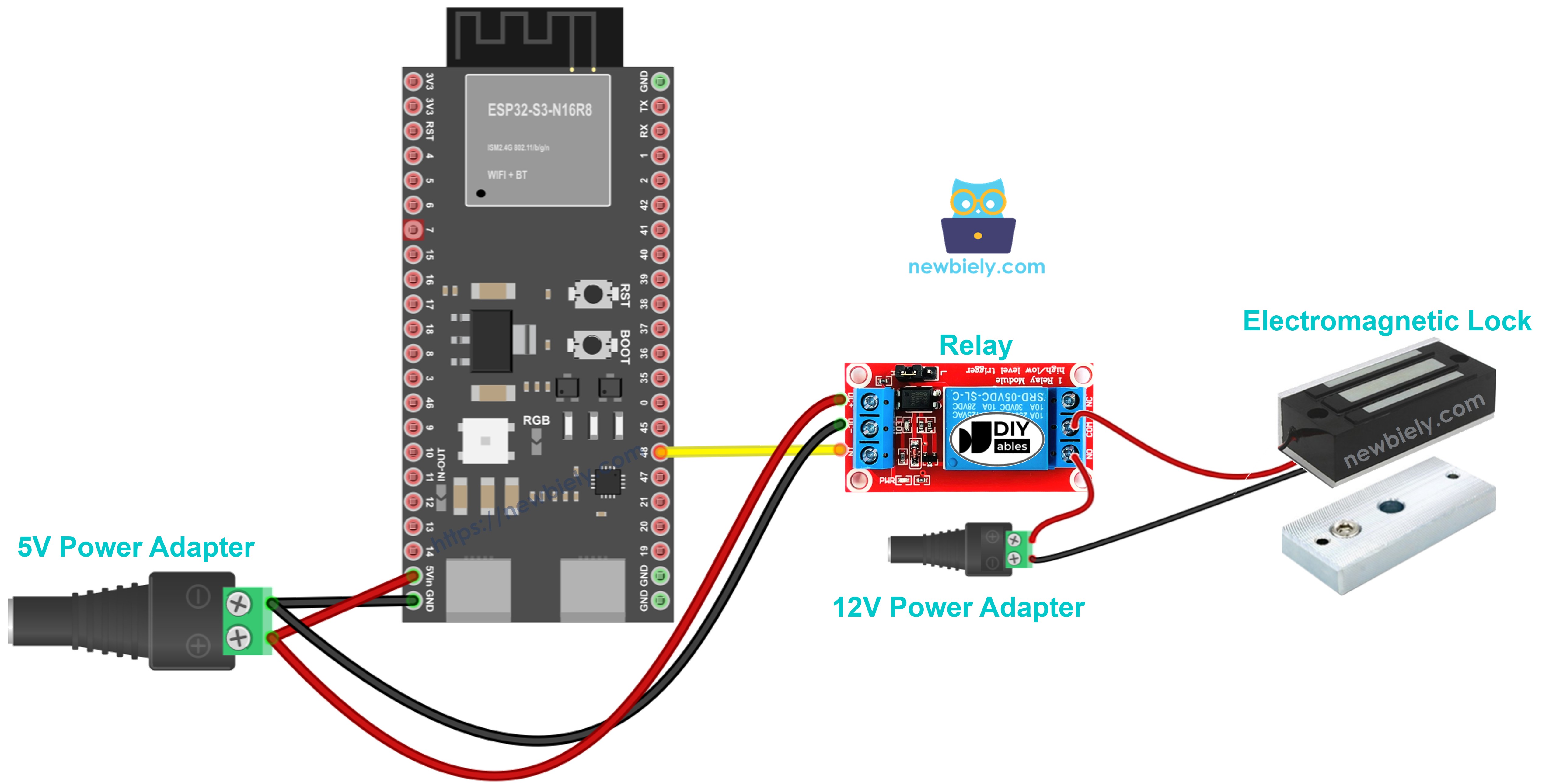 ESP32 S3 Elektromagnetisches Schloss Verdrahtungsdiagramm