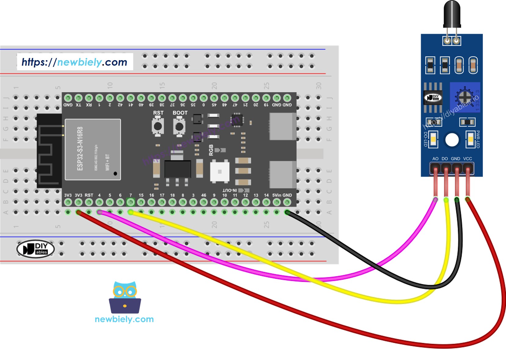 ESP32 S3 Infrarot-Flammensensor Verdrahtungsdiagramm