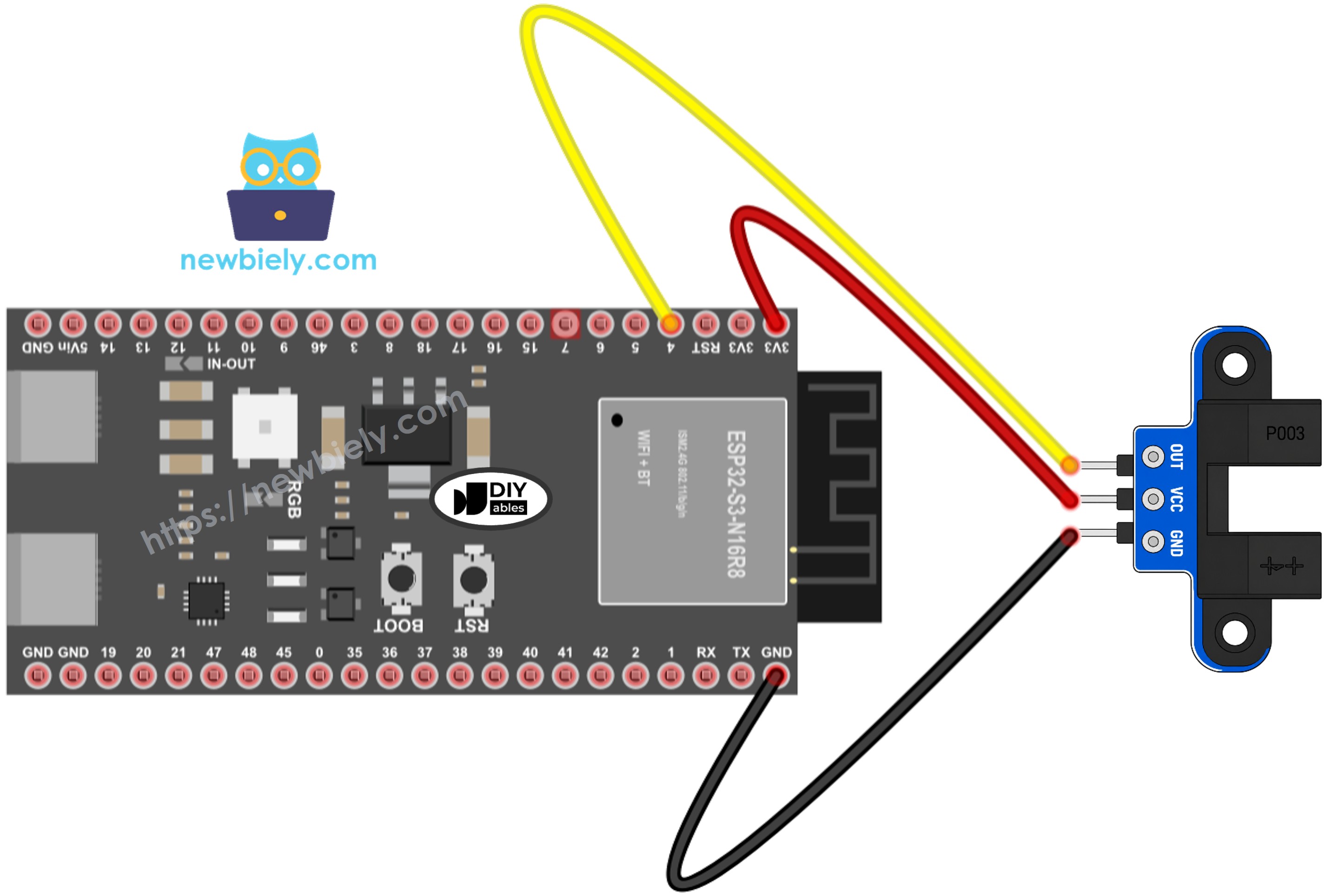 Verdrahtungsdiagramm ESP32 S3 mit IR-Gabellichtschranke