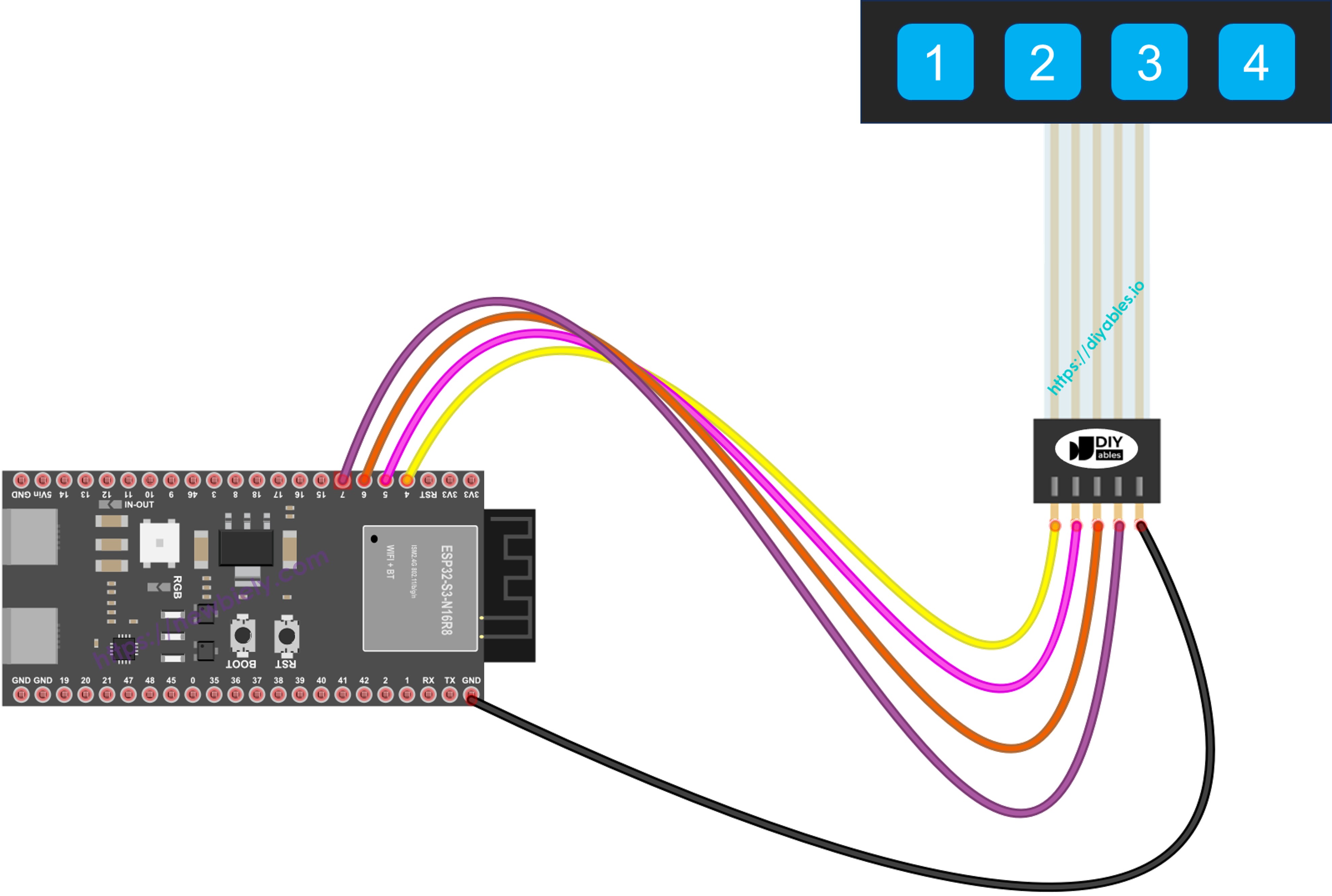 ESP32 S3 Tastenfeld 1x4 Schaltplan