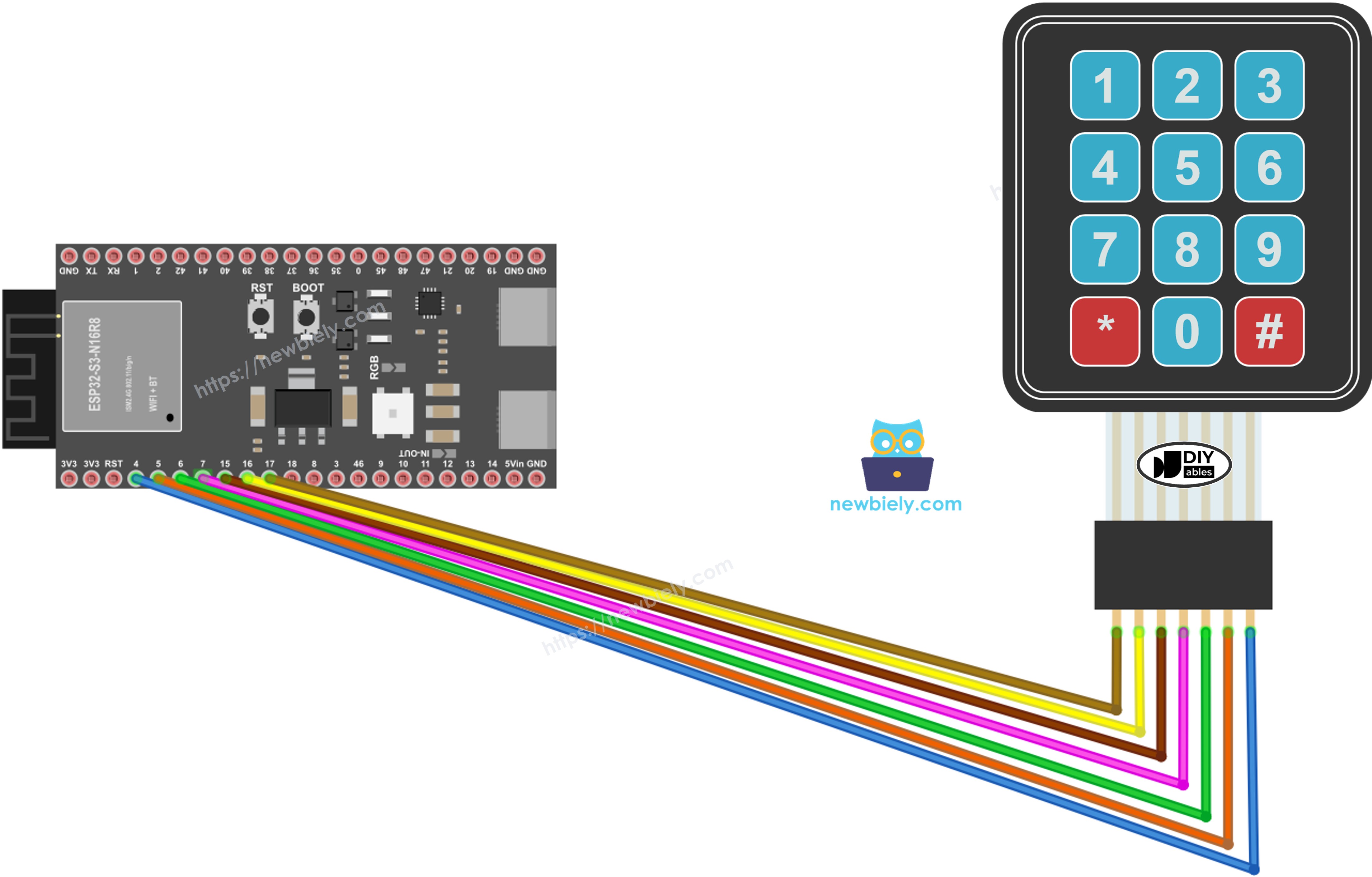 ESP32 S3 Tastenfeld 3x4 Schaltplan
