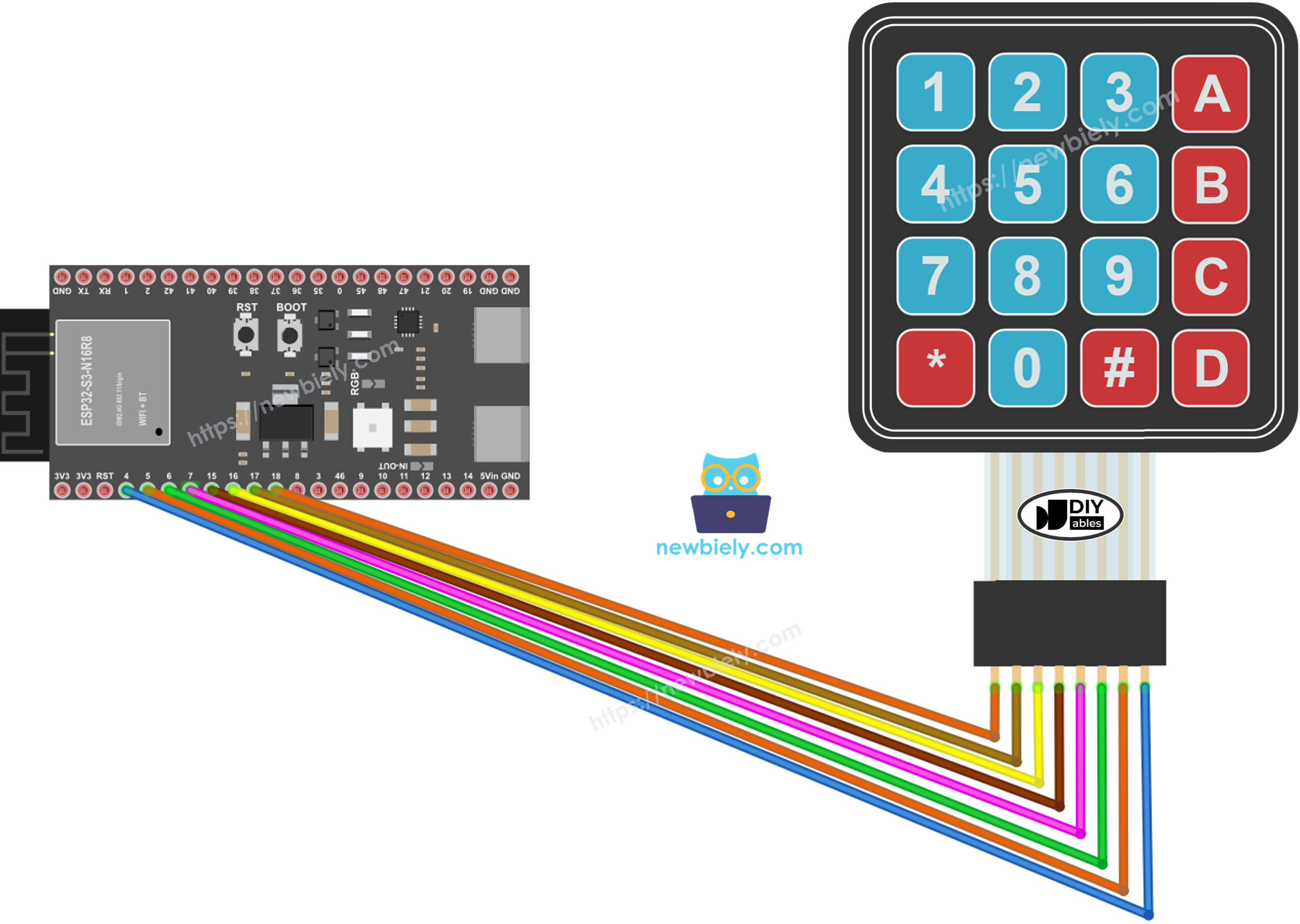 ESP32 S3 Tastenfeld 4x4 Schaltplan