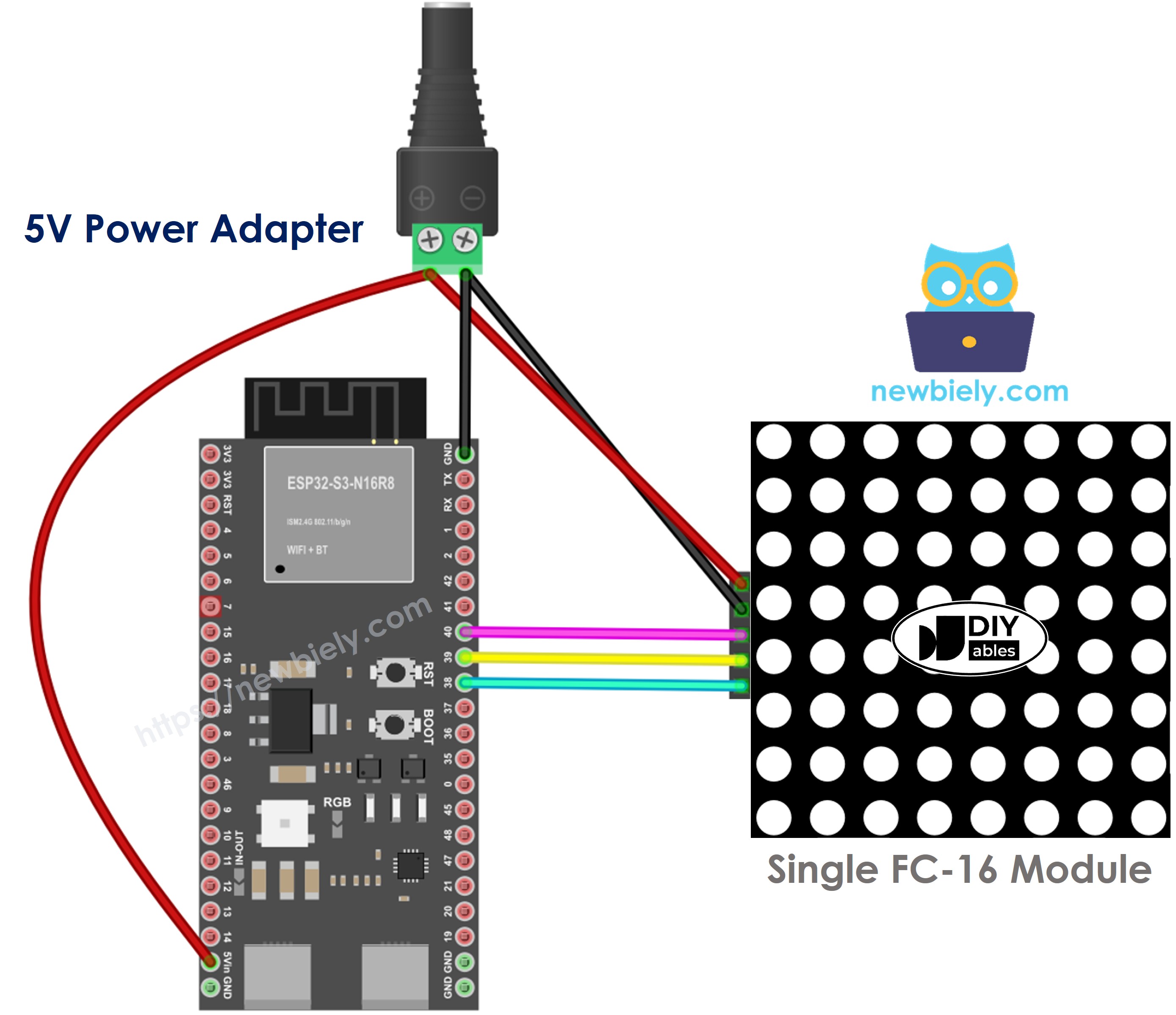 ESP32 S3 8x8 LED-Matrix FC-16 Schaltplan