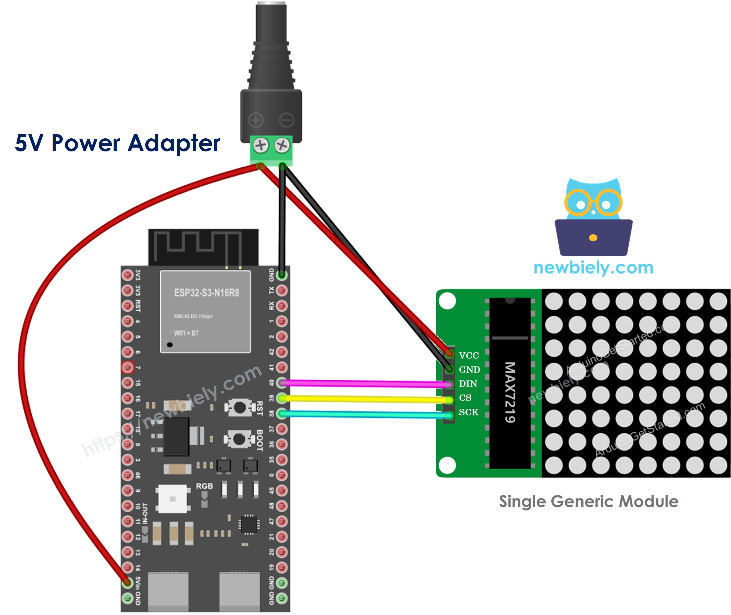 ESP32 S3 8x8 LED-Matrix generisch Schaltplan