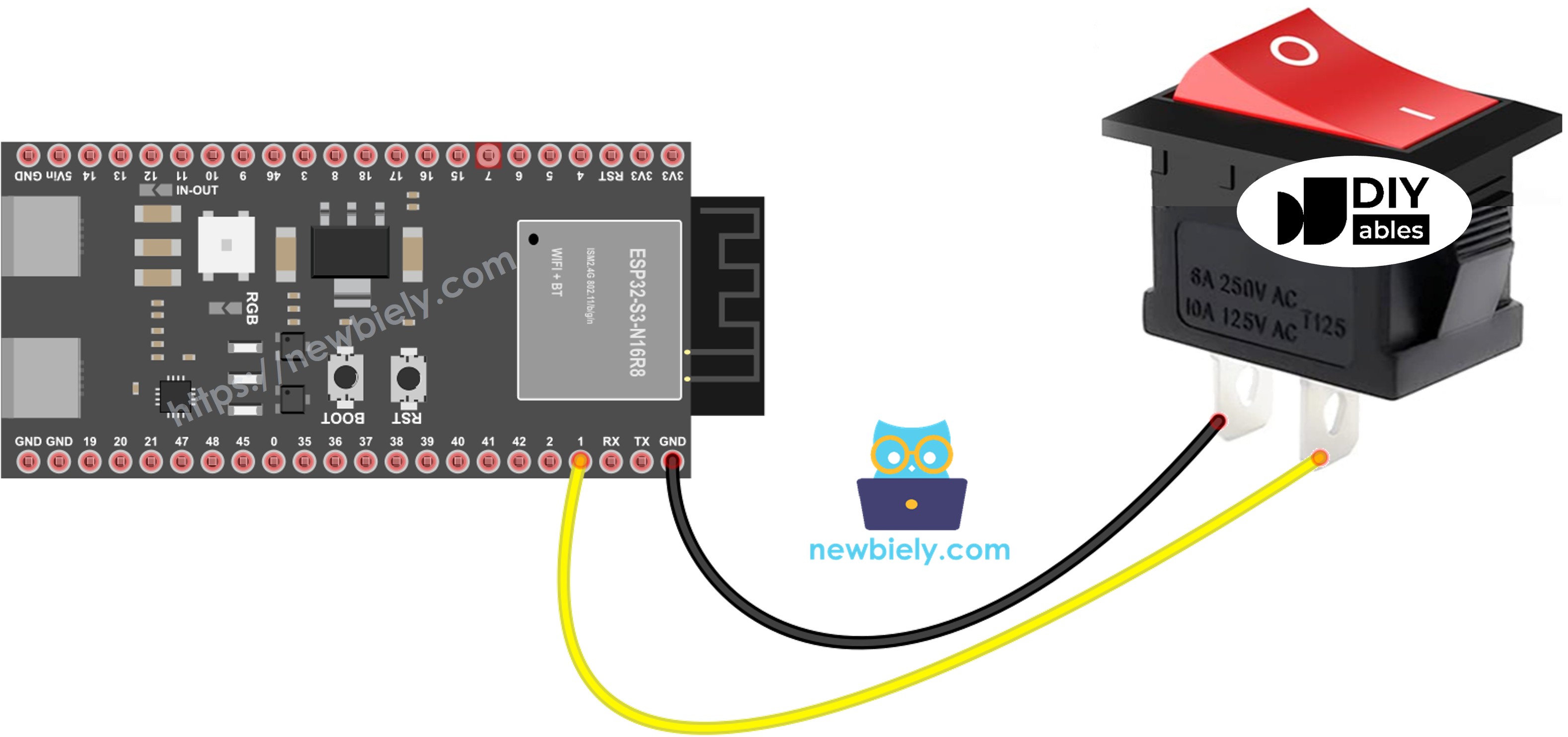 Verdrahtungsplan ESP32 S3 EIN/AUS-Schalter