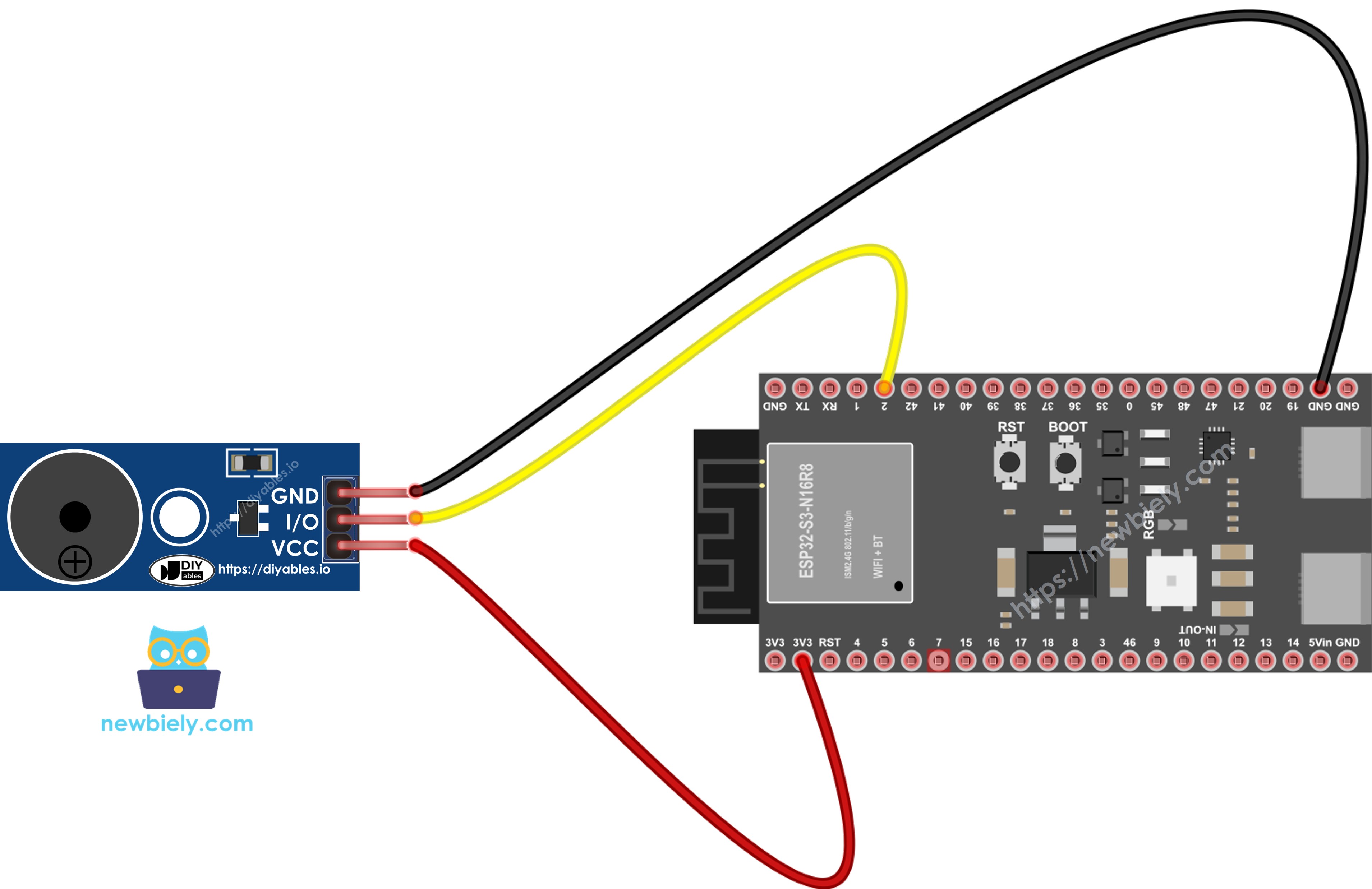 ESP32 S3 Piezo-Summer Verdrahtungsdiagramm