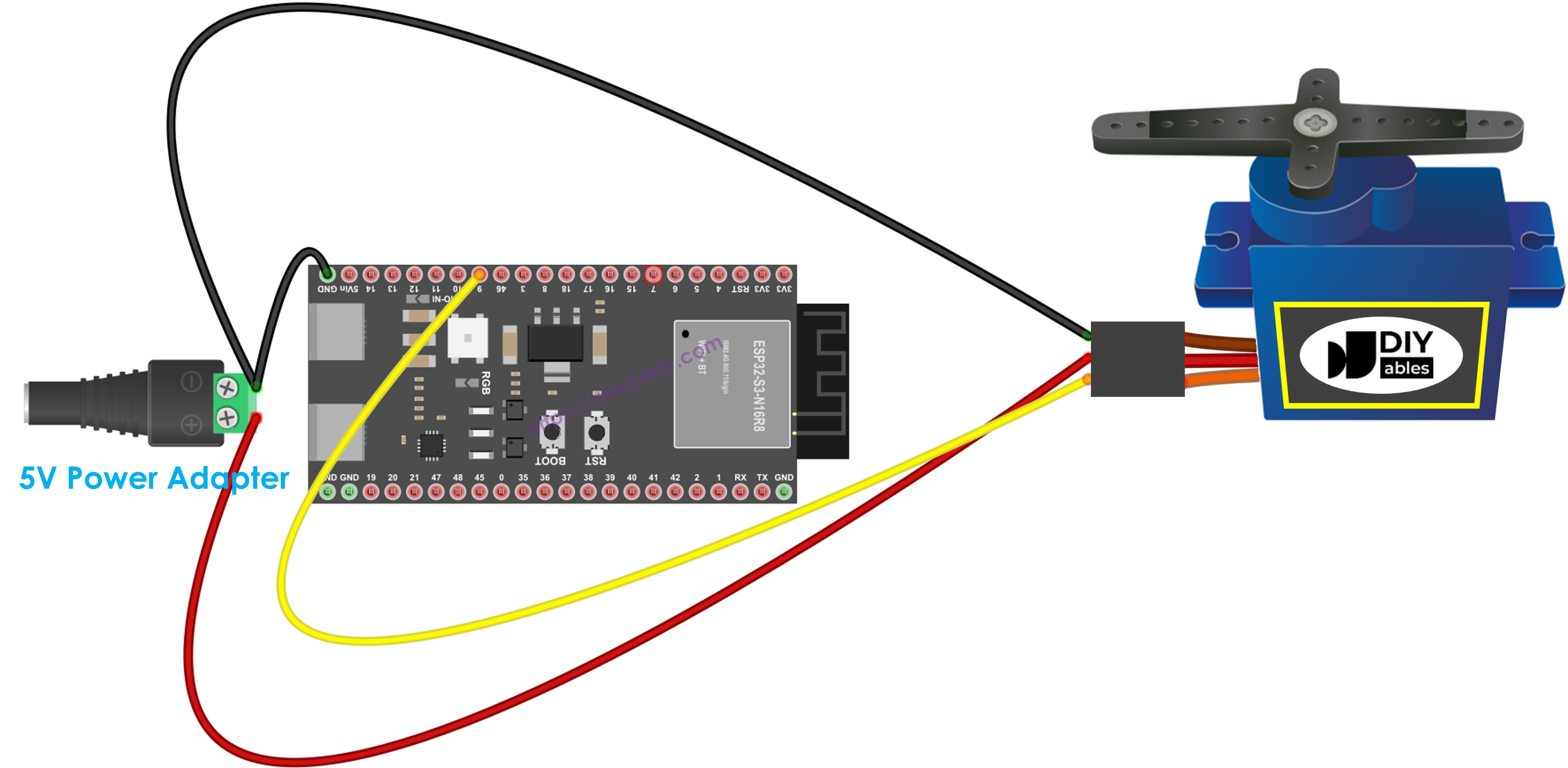 ESP32 S3 Servomotor Schaltplan mit externer Stromversorgung