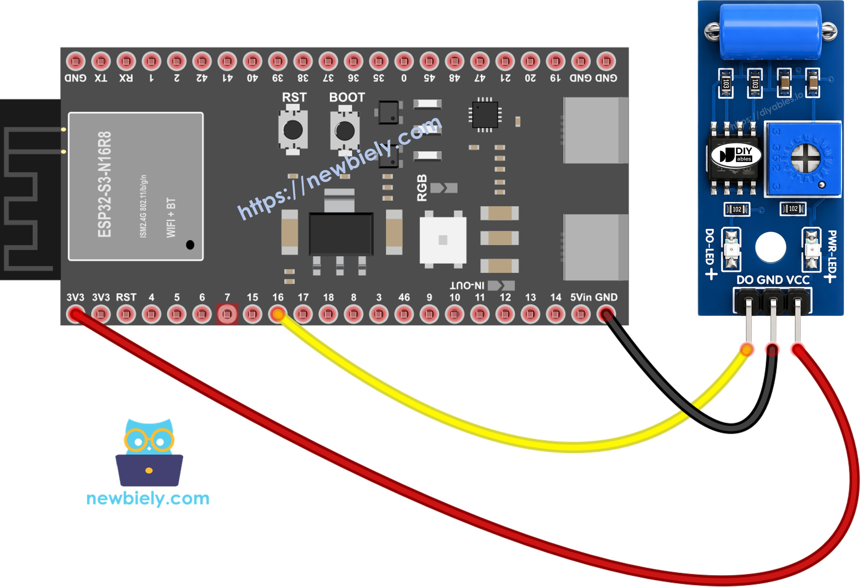 Verdrahtungsplan ESP32 S3 SW-420-Vibrationssensor