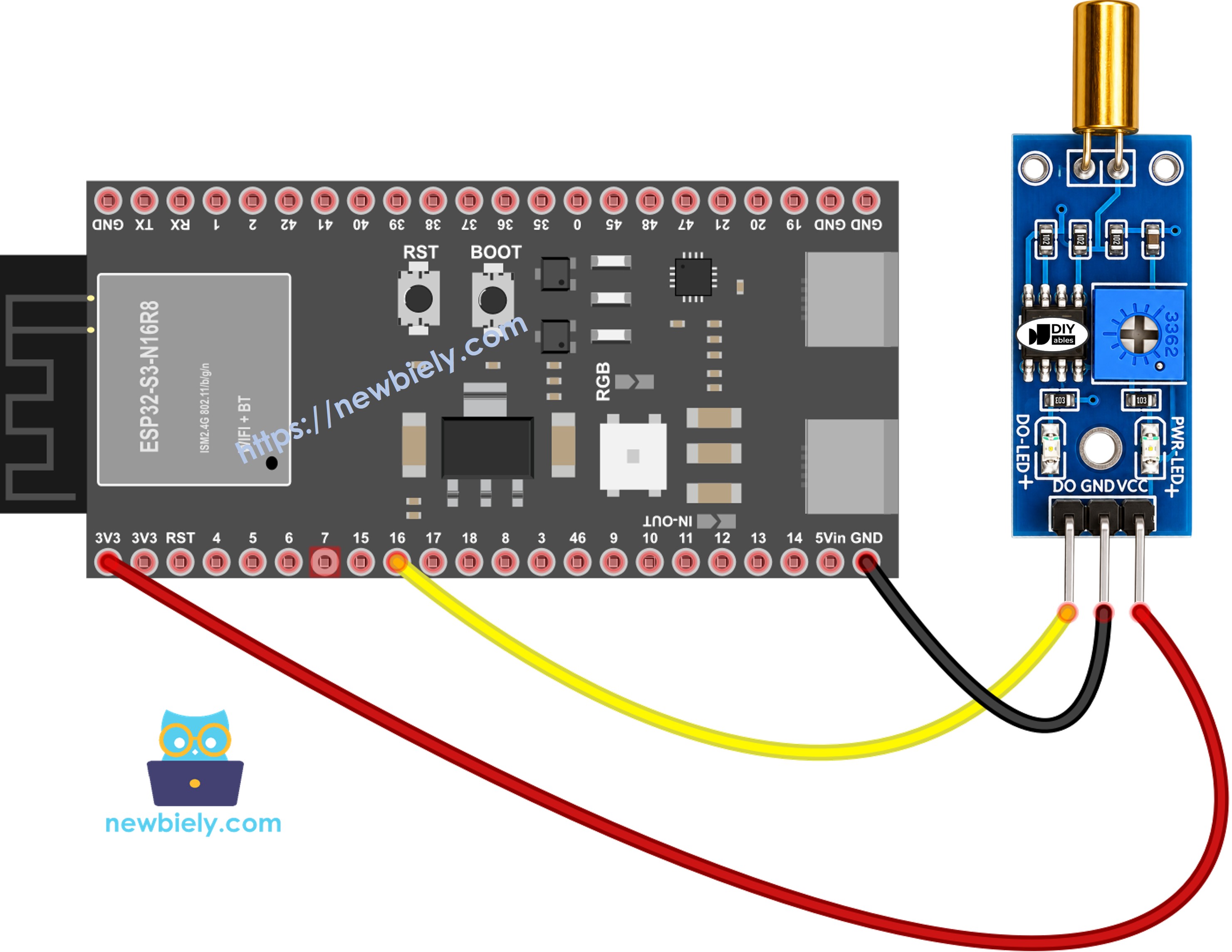 Verdrahtungsplan ESP32 S3 SW520D-Neigungssensor