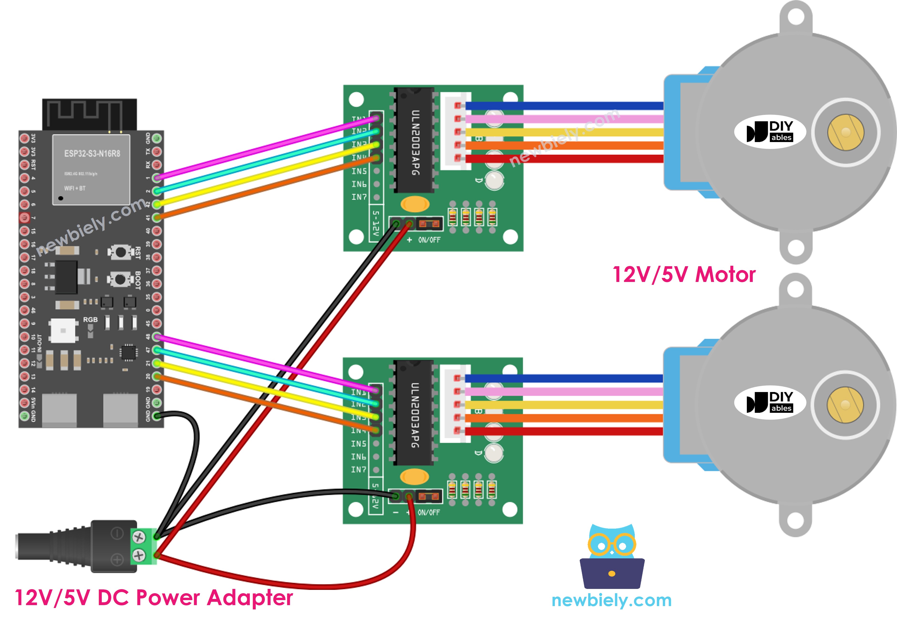 ESP32 S3 zwei Schrittmotoren ULN2003-Treiber Schaltplan