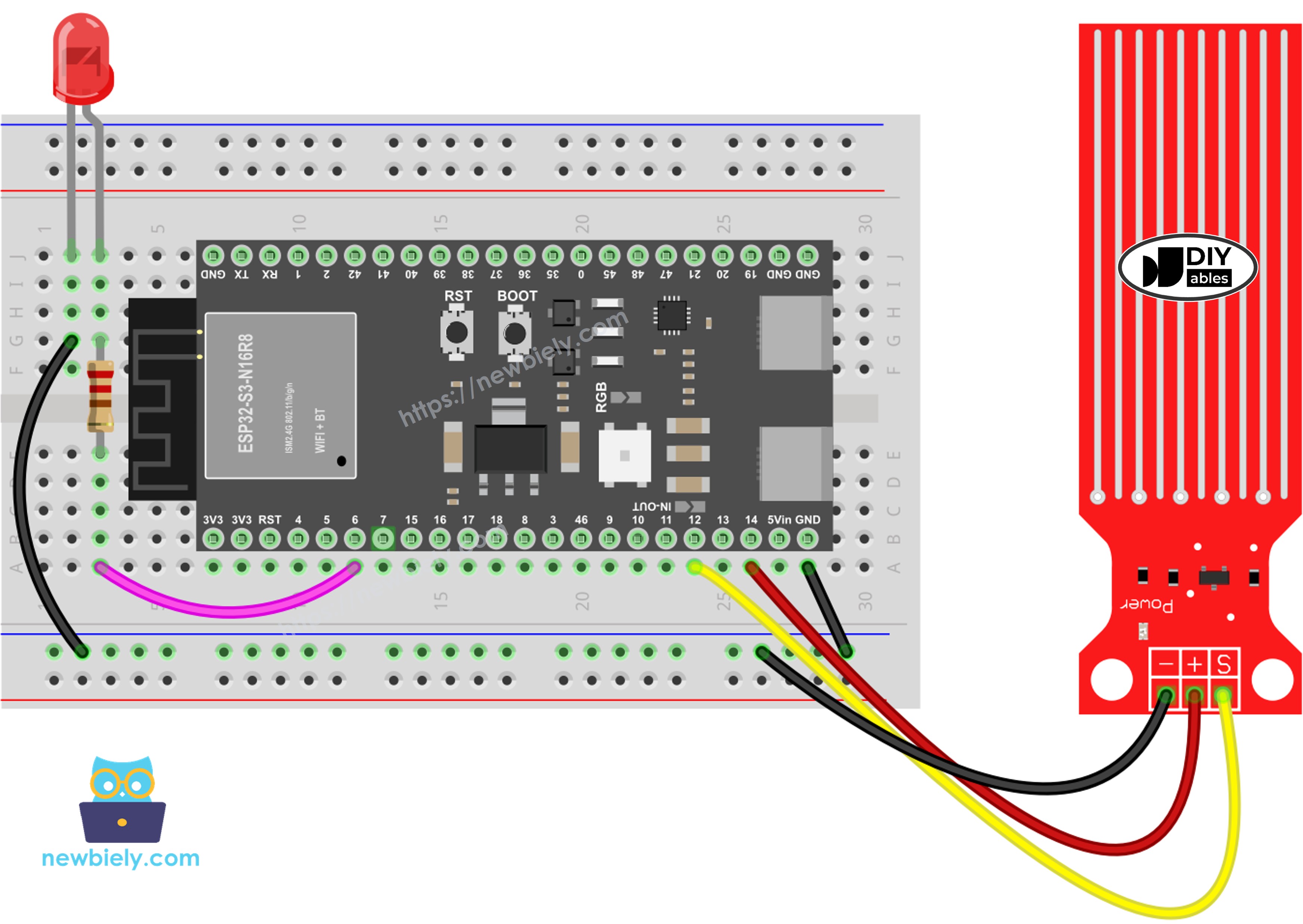 ESP32 S3 Wassersensor LED Schaltplan
